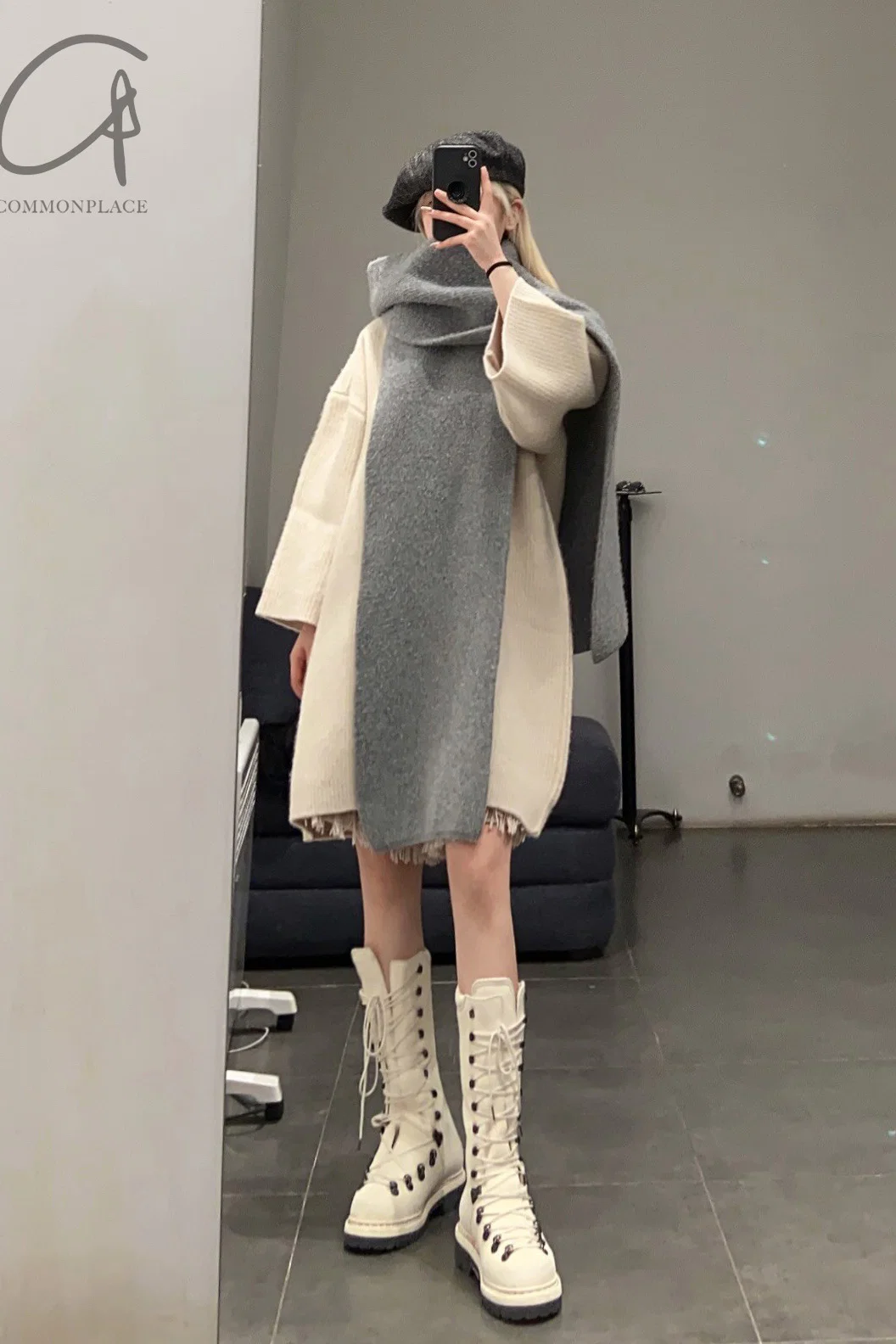 HED MAYNER Turtleneck Scarf K091_GRY Gray PHM3 - Image 13