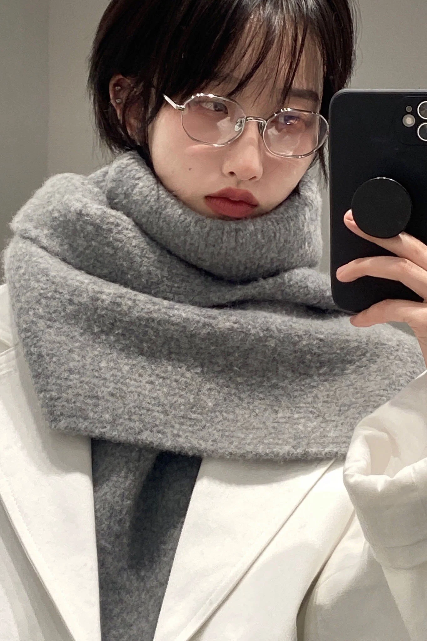 HED MAYNER Turtleneck Scarf K091_GRY Gray PHM3 - Image 16