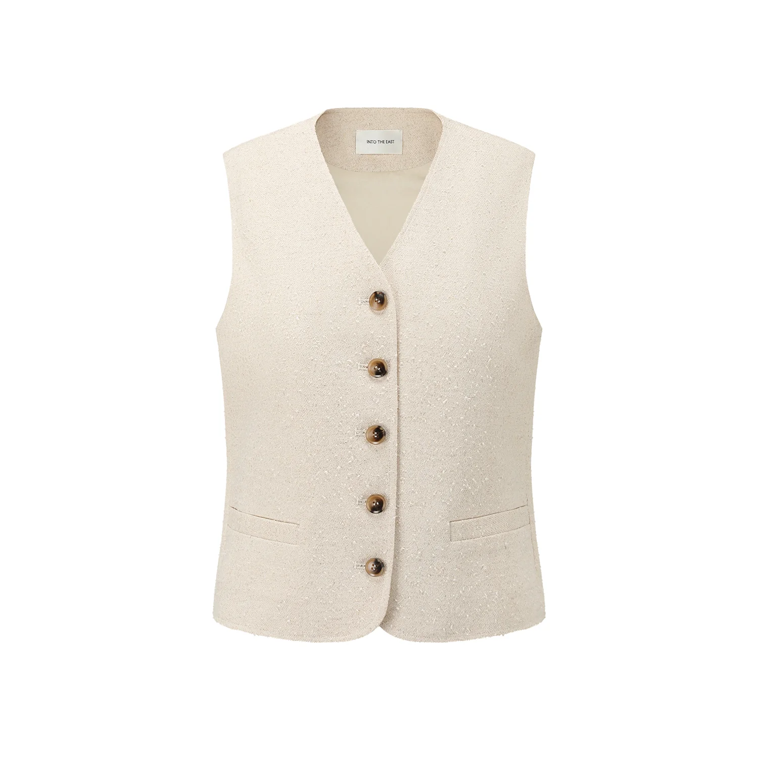 INTO THE EAST 2025 Autumn/Winter Ivory White Textured V-neck Vest/Lantern Pants ITE-E1DGAW100IY20VE-XYB Vest - Image 5