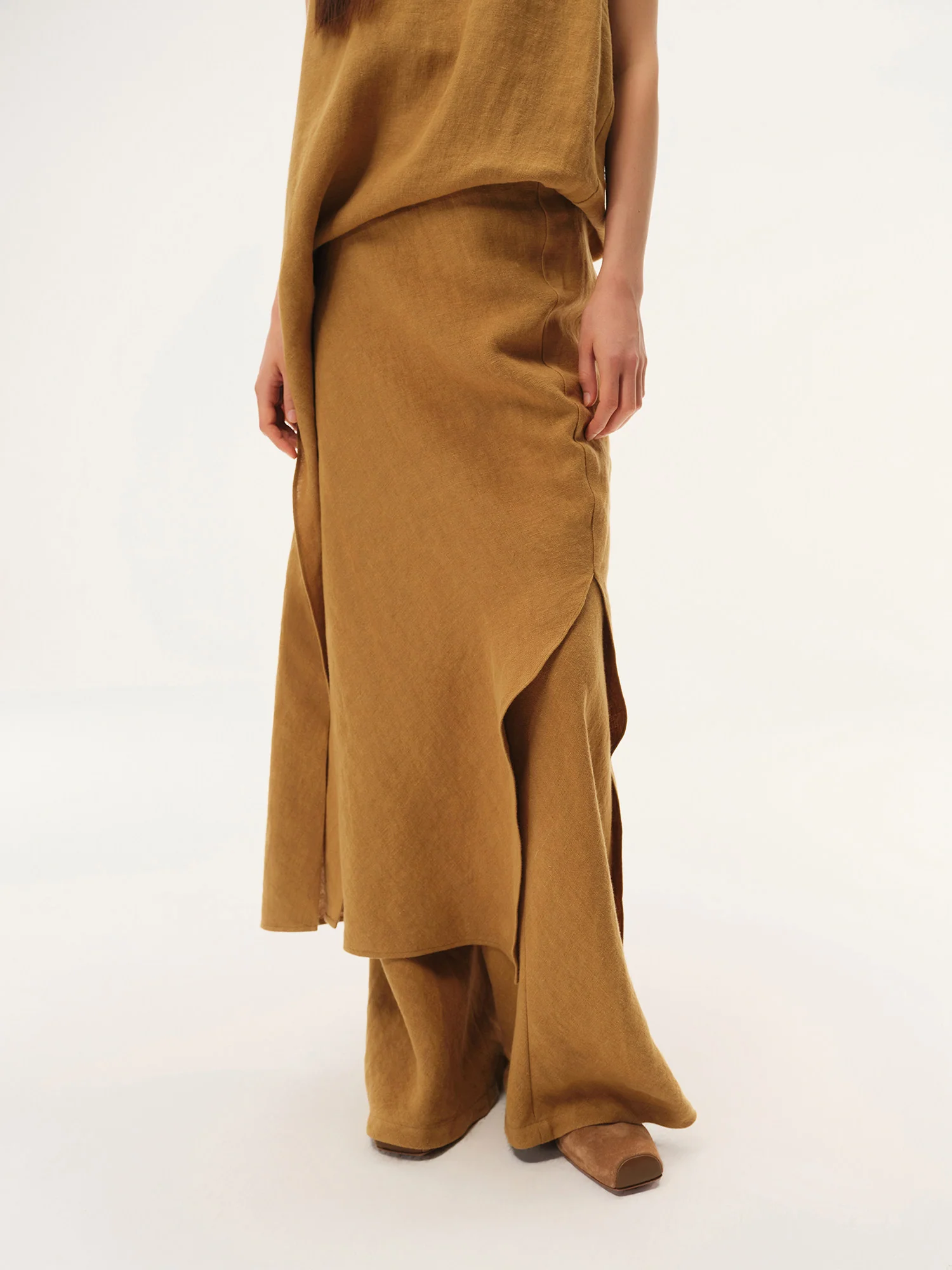 INTO THE EAST 2026 Spring/Summer: Asymmetrical Long Top / Tie-up Short-sleeved Top / Fishtail Full Skirt ITE-E1JBSSTP20008YE-XH Apricot Yellow Top （E1JBSSTP20008BGE） - Image 11