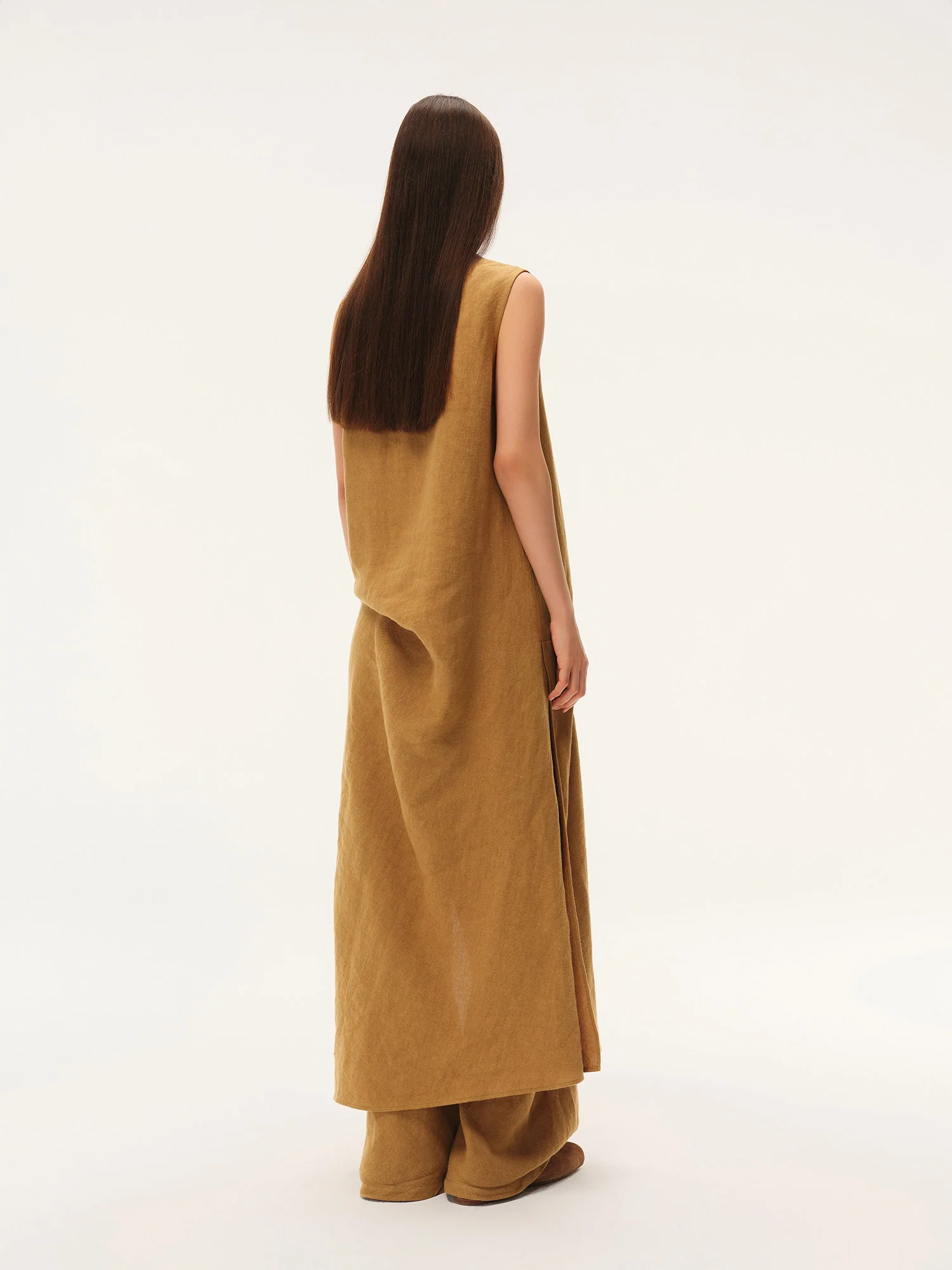INTO THE EAST 2026 Spring/Summer: Asymmetrical Long Top / Tie-up Short-sleeved Top / Fishtail Full Skirt ITE-E1JBSSTP20008YE-XH Apricot Yellow Top （E1JBSSTP20008BGE） - Image 15
