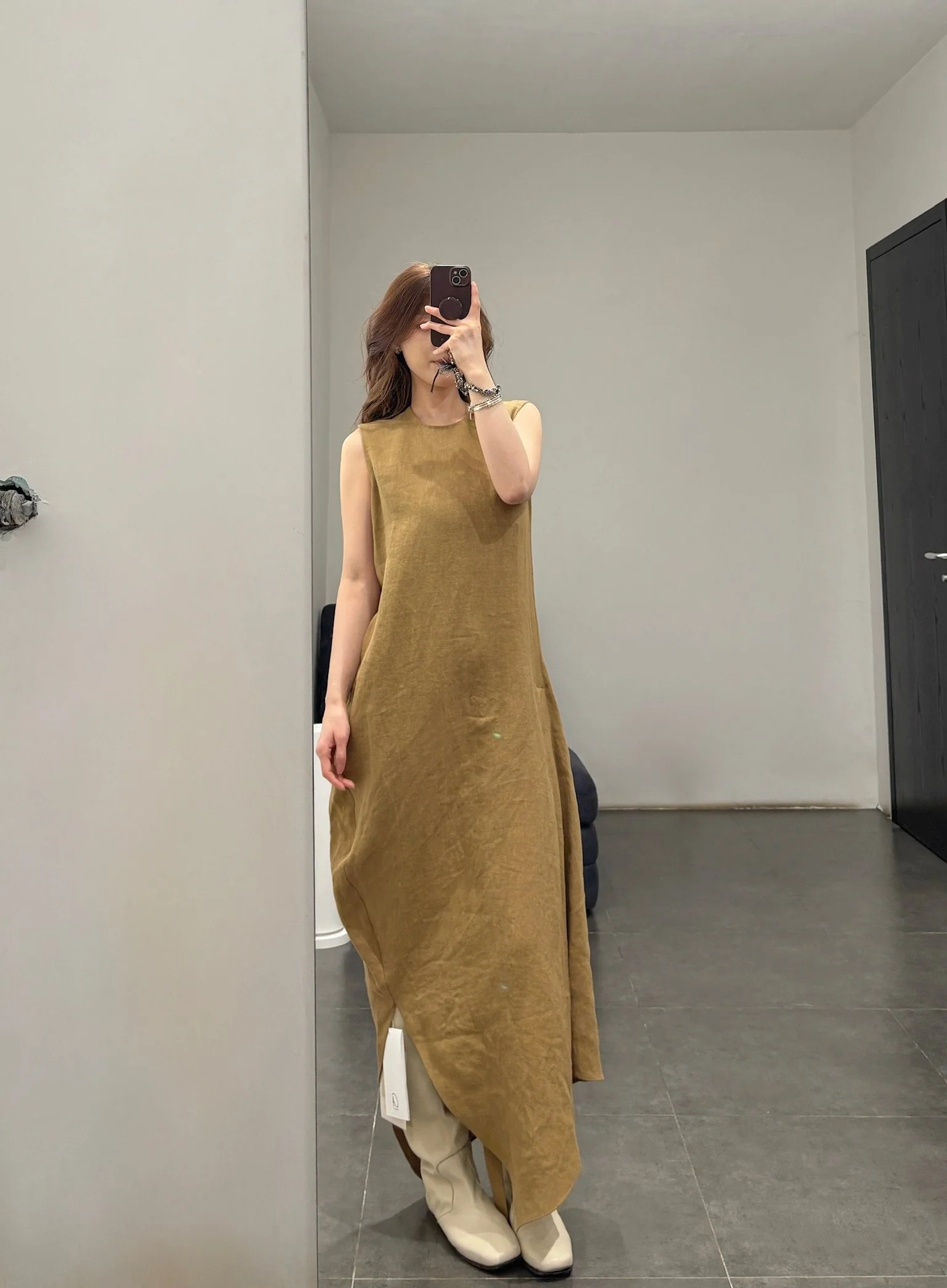 INTO THE EAST 2026 Spring/Summer: Asymmetrical Long Top / Tie-up Short-sleeved Top / Fishtail Full Skirt ITE-E1JBSSTP20008YE-XH Apricot Yellow Top （E1JBSSTP20008BGE） - Image 16