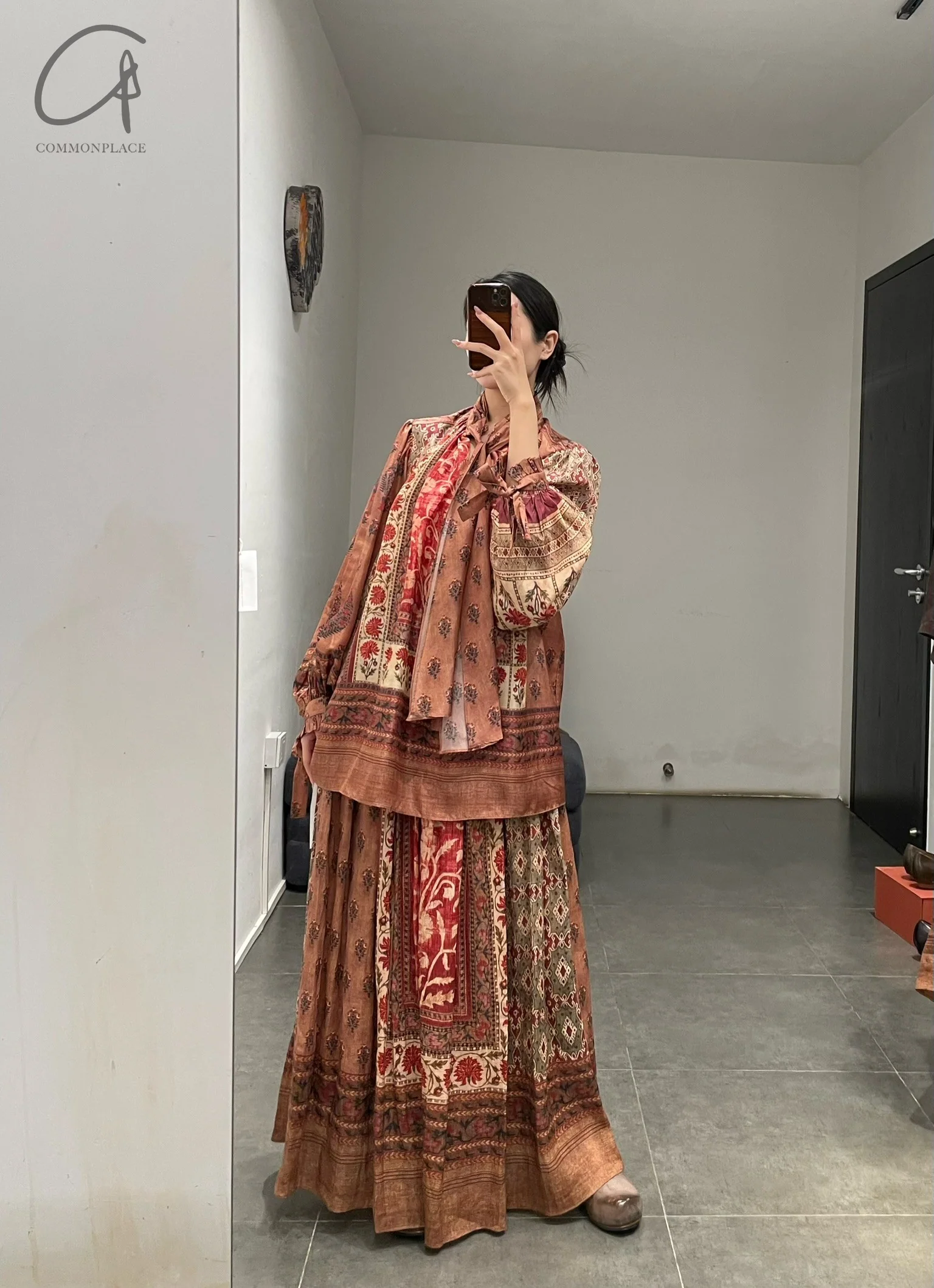 INTO THE EAST 24 Autumn and Winter Linen Printed Pleated Skirt ITE-E1YGAW002NCC21SK-YH Printed - Image 23