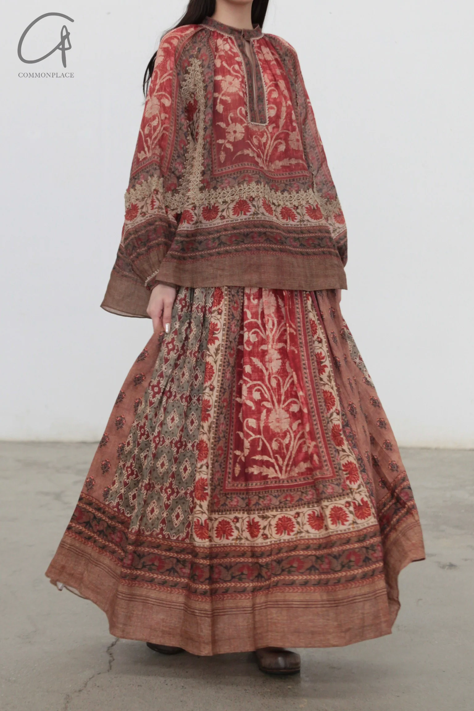 INTO THE EAST 24 Autumn and Winter Linen Printed Pleated Skirt ITE-E1YGAW002NCC21SK-YH Printed - Image 7