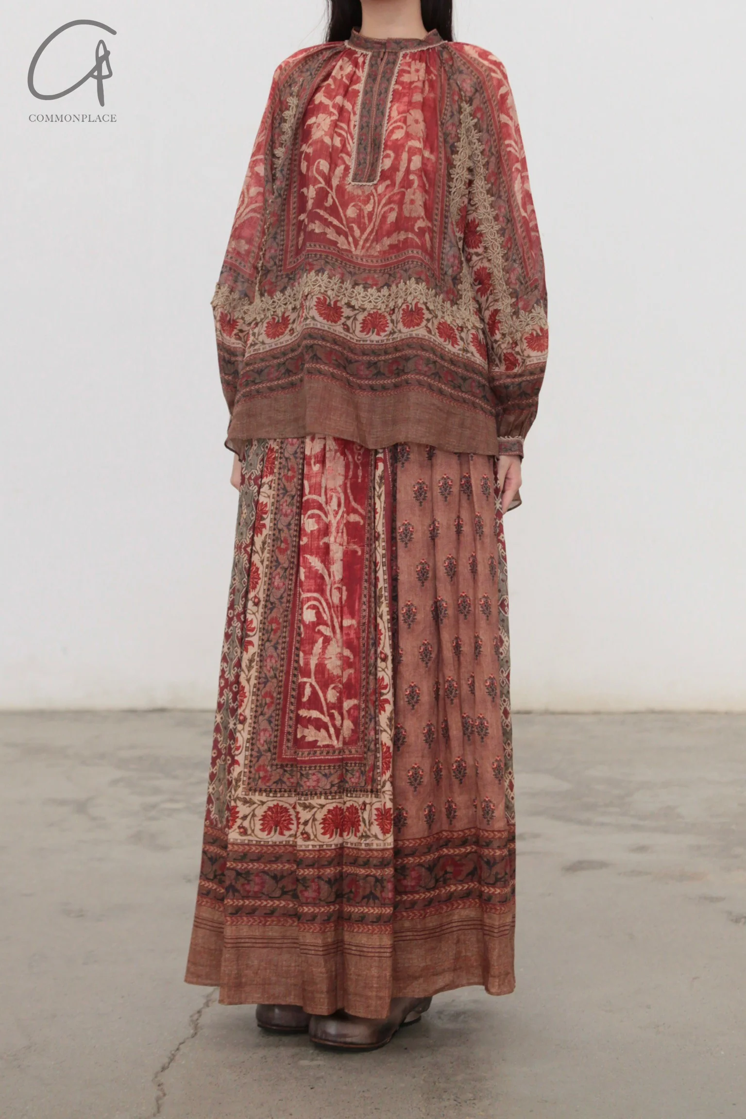 INTO THE EAST 24 Autumn and Winter Linen Printed Pleated Skirt ITE-E1YGAW002NCC21SK-YH Printed - Image 8
