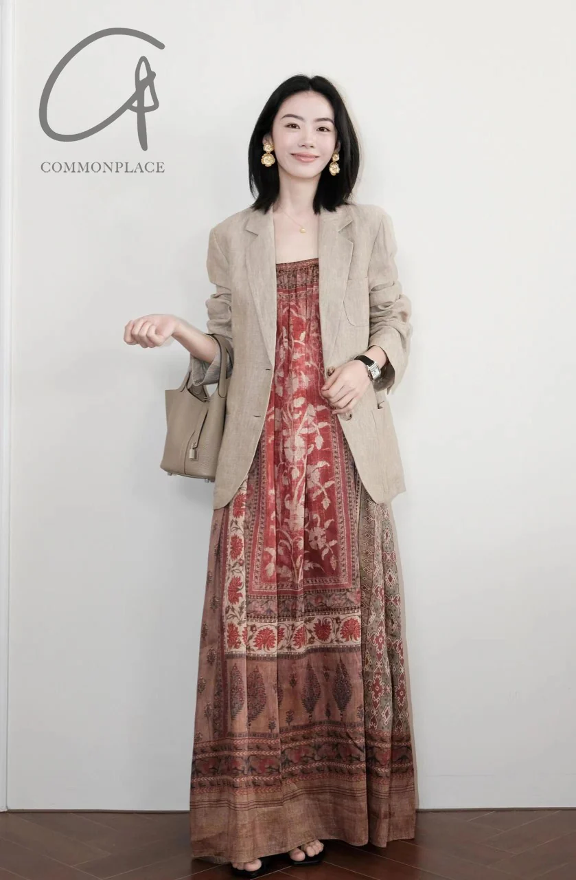 INTO THE EAST 24 Autumn and Winter Silk and Linen Printed Suspender Dress ITE-E1YGAW002NCC21DS-YH Printed - Image 15