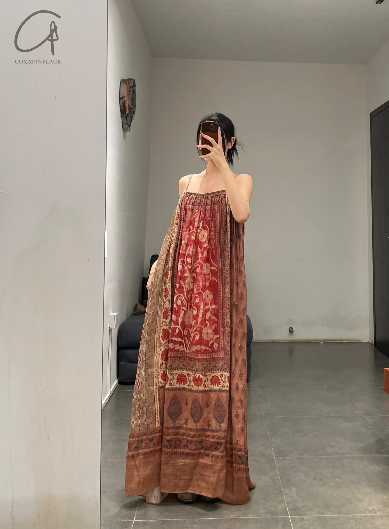 INTO THE EAST 24 Autumn and Winter Silk and Linen Printed Suspender Dress ITE-E1YGAW002NCC21DS-YH Printed - Image 16