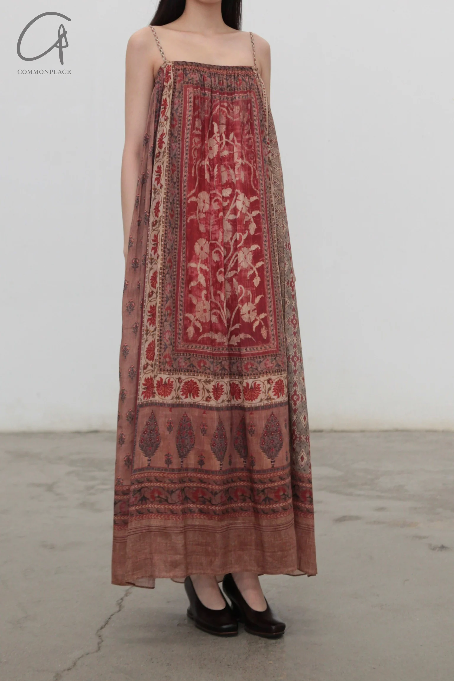 INTO THE EAST 24 Autumn and Winter Silk and Linen Printed Suspender Dress ITE-E1YGAW002NCC21DS-YH Printed - Image 3