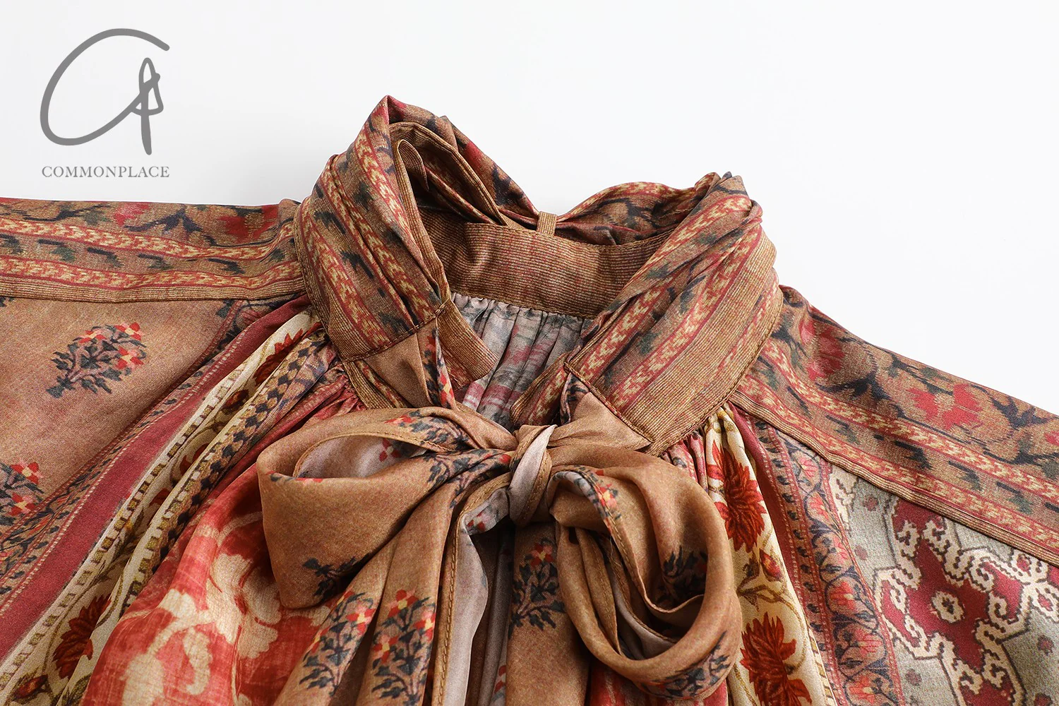 INTO THE EAST 24 Autumn and Winter Silk Print Lace-up Shirt ITE-E1YGAW002NCC21TP-YH Print - Image 12