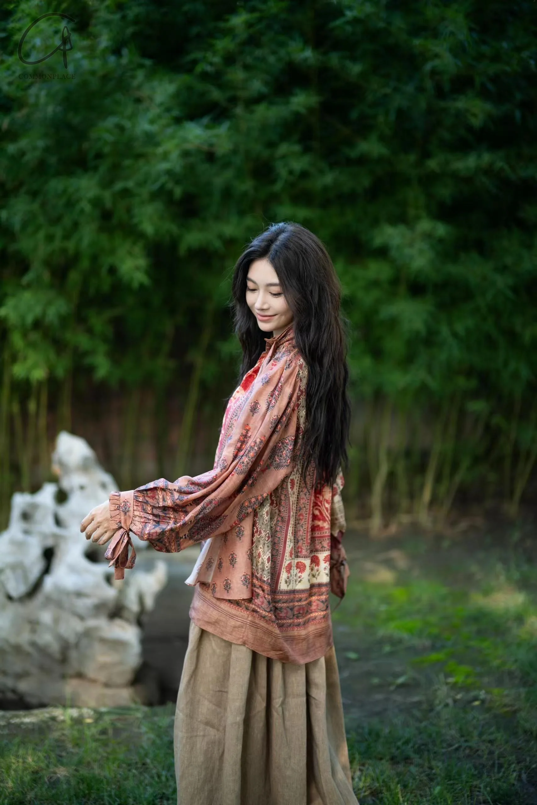 INTO THE EAST 24 Autumn and Winter Silk Print Lace-up Shirt ITE-E1YGAW002NCC21TP-YH Print - Image 28