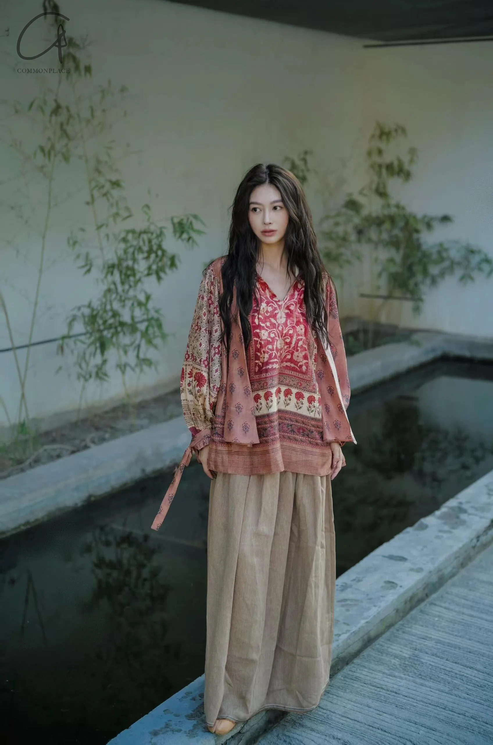 INTO THE EAST 24 Autumn and Winter Silk Print Lace-up Shirt ITE-E1YGAW002NCC21TP-YH Print - Image 29