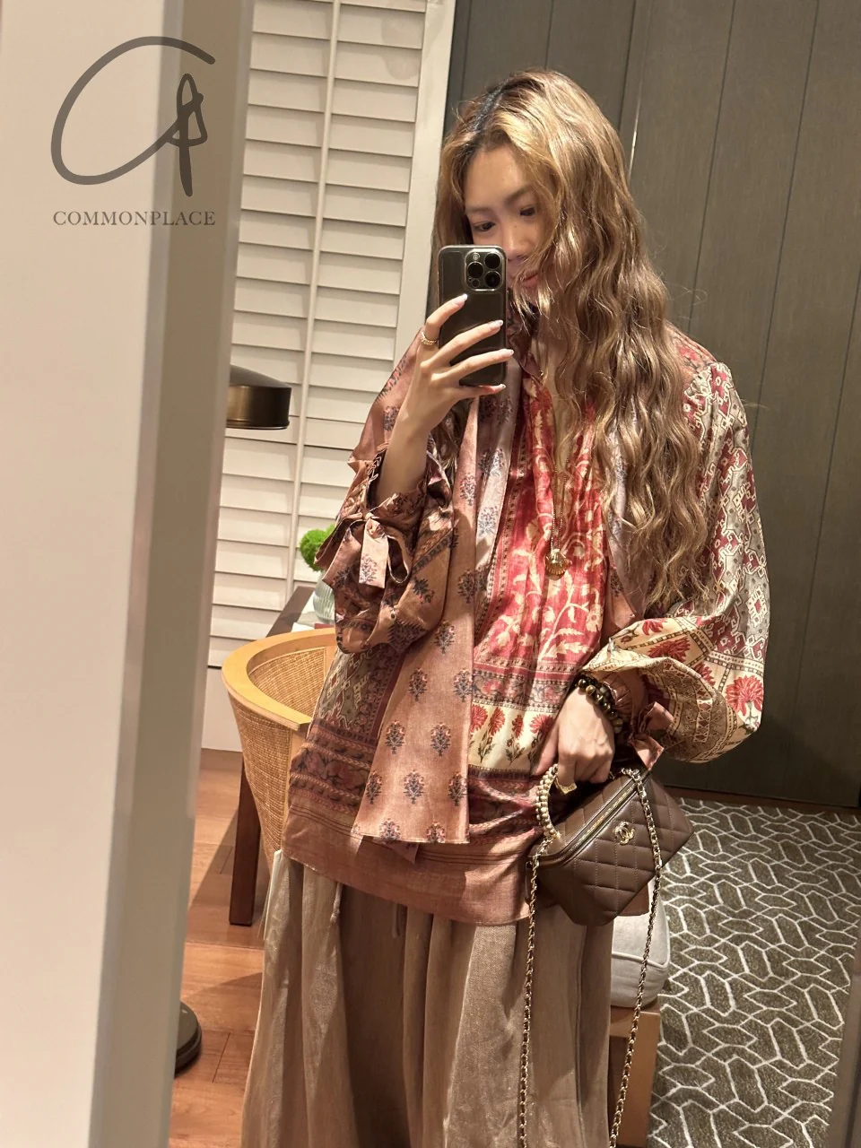 INTO THE EAST 24 Autumn and Winter Silk Print Lace-up Shirt ITE-E1YGAW002NCC21TP-YH Print - Image 43