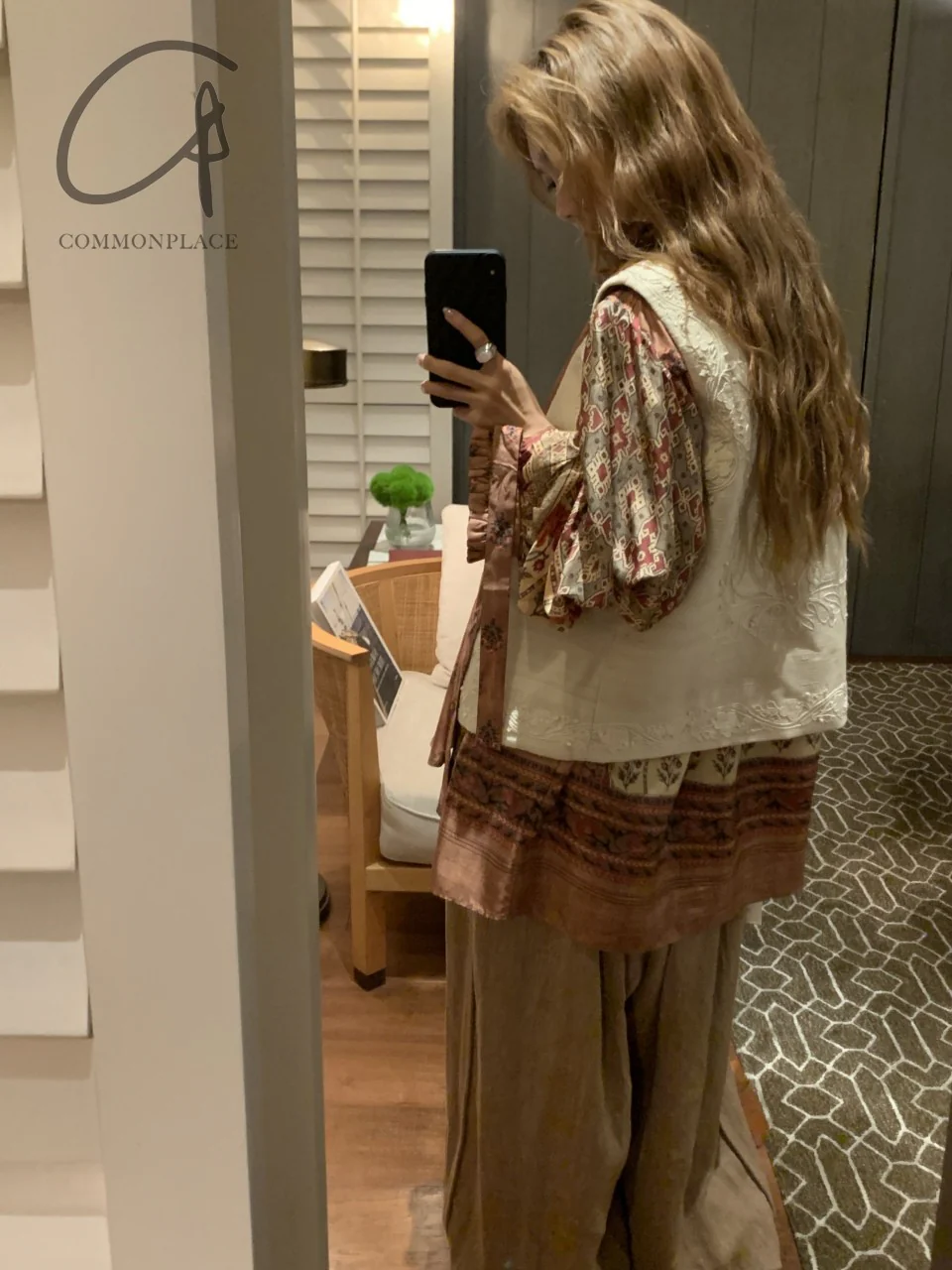 INTO THE EAST 24 Autumn and Winter Silk Print Lace-up Shirt ITE-E1YGAW002NCC21TP-YH Print - Image 45