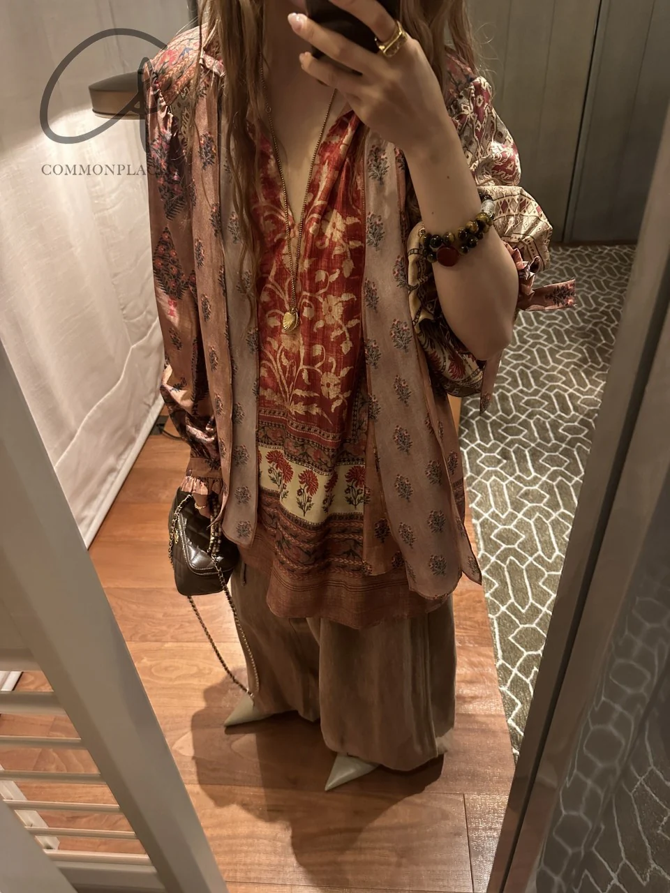 INTO THE EAST 24 Autumn and Winter Silk Print Lace-up Shirt ITE-E1YGAW002NCC21TP-YH Print - Image 47