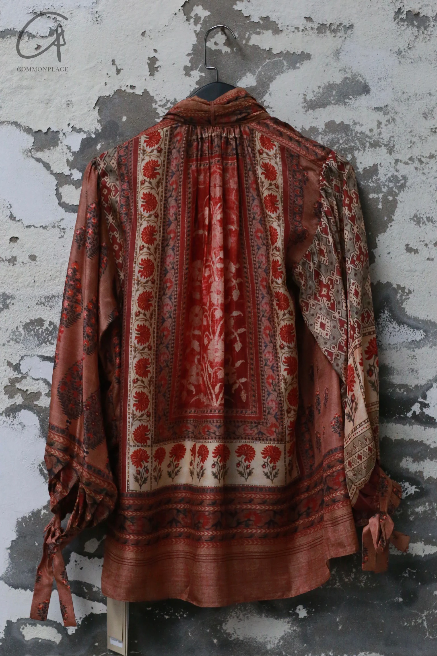 INTO THE EAST 24 Autumn and Winter Silk Print Lace-up Shirt ITE-E1YGAW002NCC21TP-YH Print - Image 9