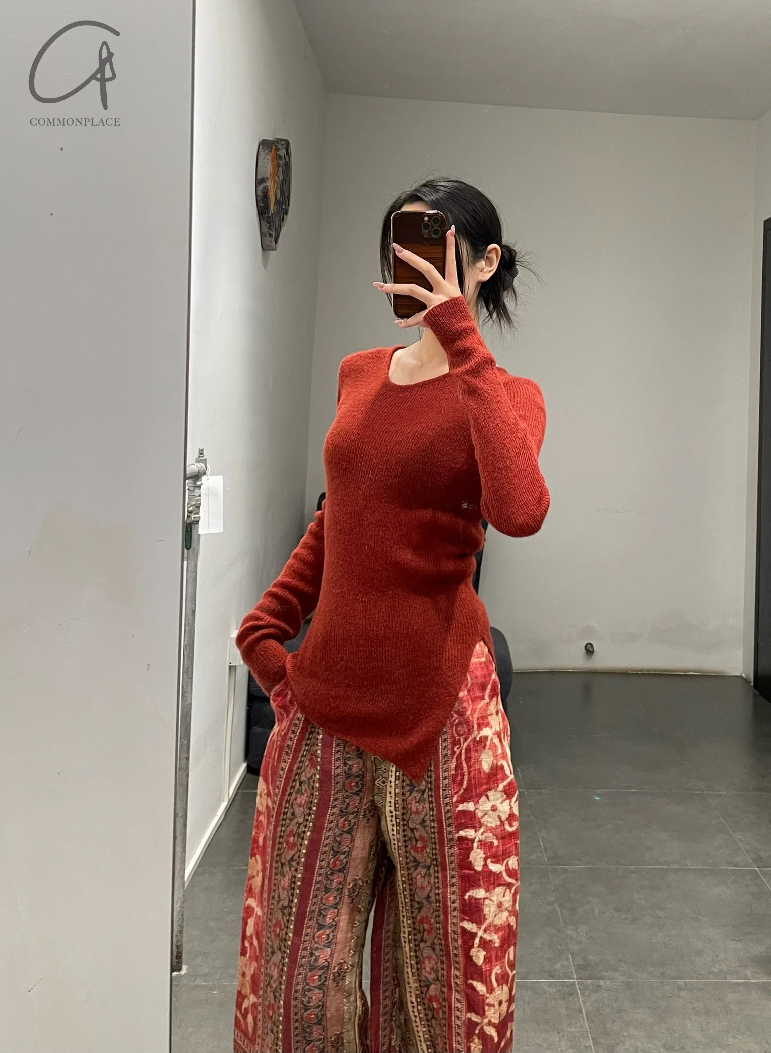 INTO THE EAST 24 Autumn and Winter Wool Blend Asymmetric Knit Top ITE-E1YGAW012RE20TP-HONG Red - Image 11