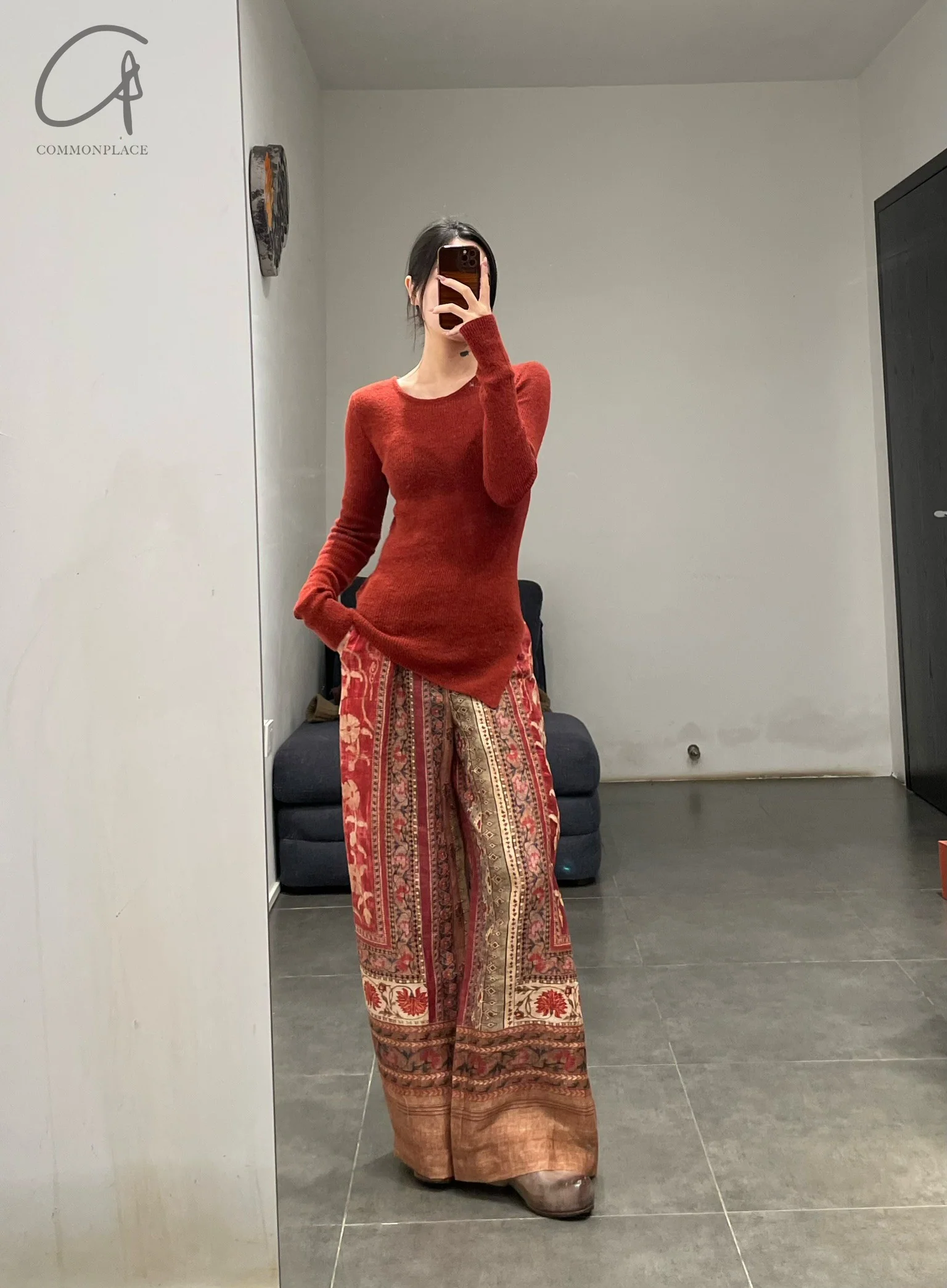 INTO THE EAST 24 Autumn and Winter Wool Blend Asymmetric Knit Top ITE-E1YGAW012RE20TP-HONG Red - Image 12