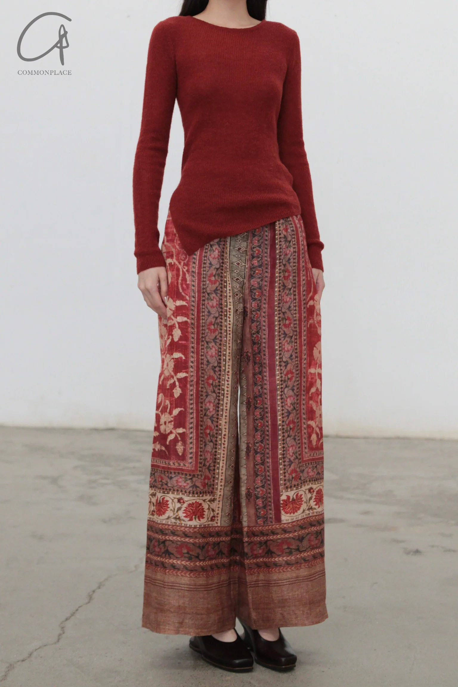 INTO THE EAST 24 Autumn and Winter Wool Blend Asymmetric Knit Top ITE-E1YGAW012RE20TP-HONG Red - Image 2