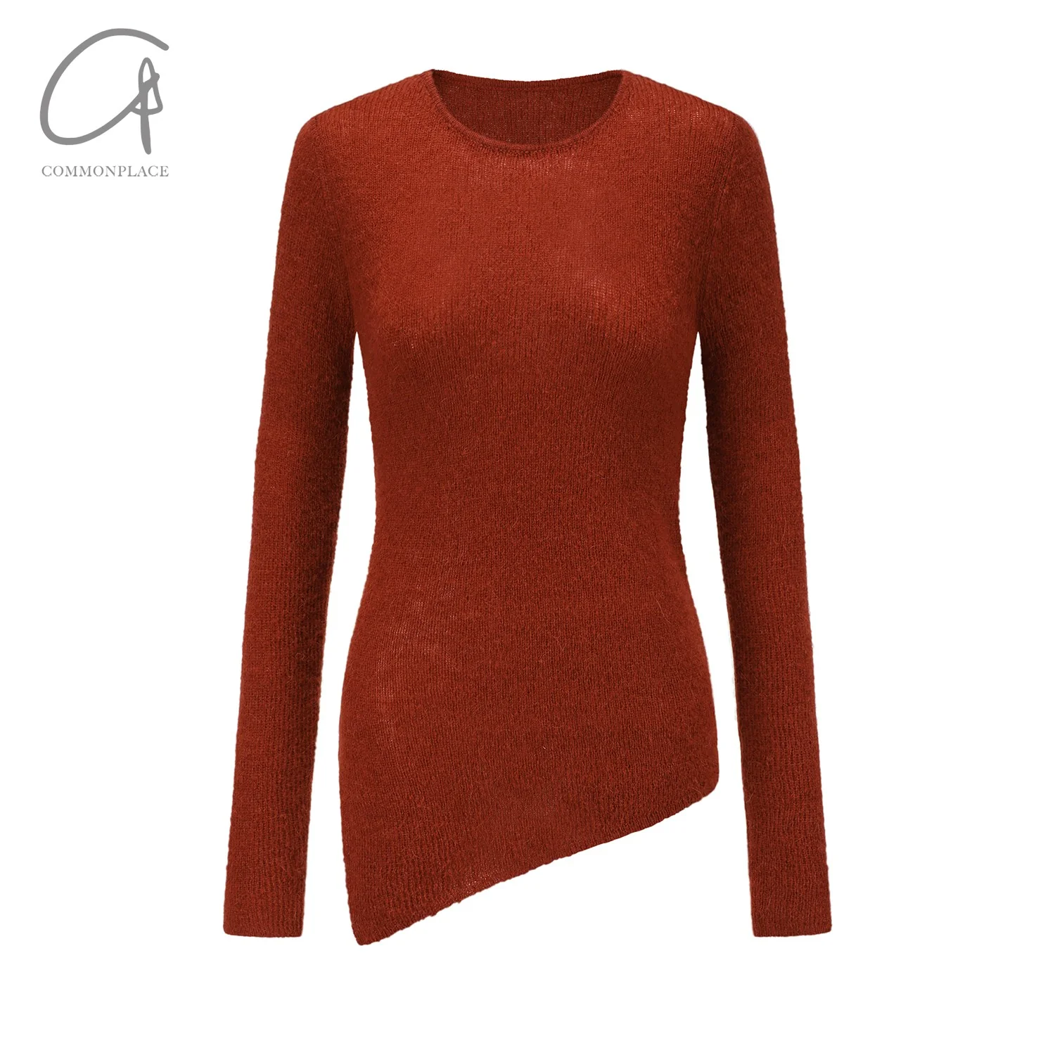 INTO THE EAST 24 Autumn and Winter Wool Blend Asymmetric Knit Top ITE-E1YGAW012RE20TP-HONG Red - Image 4
