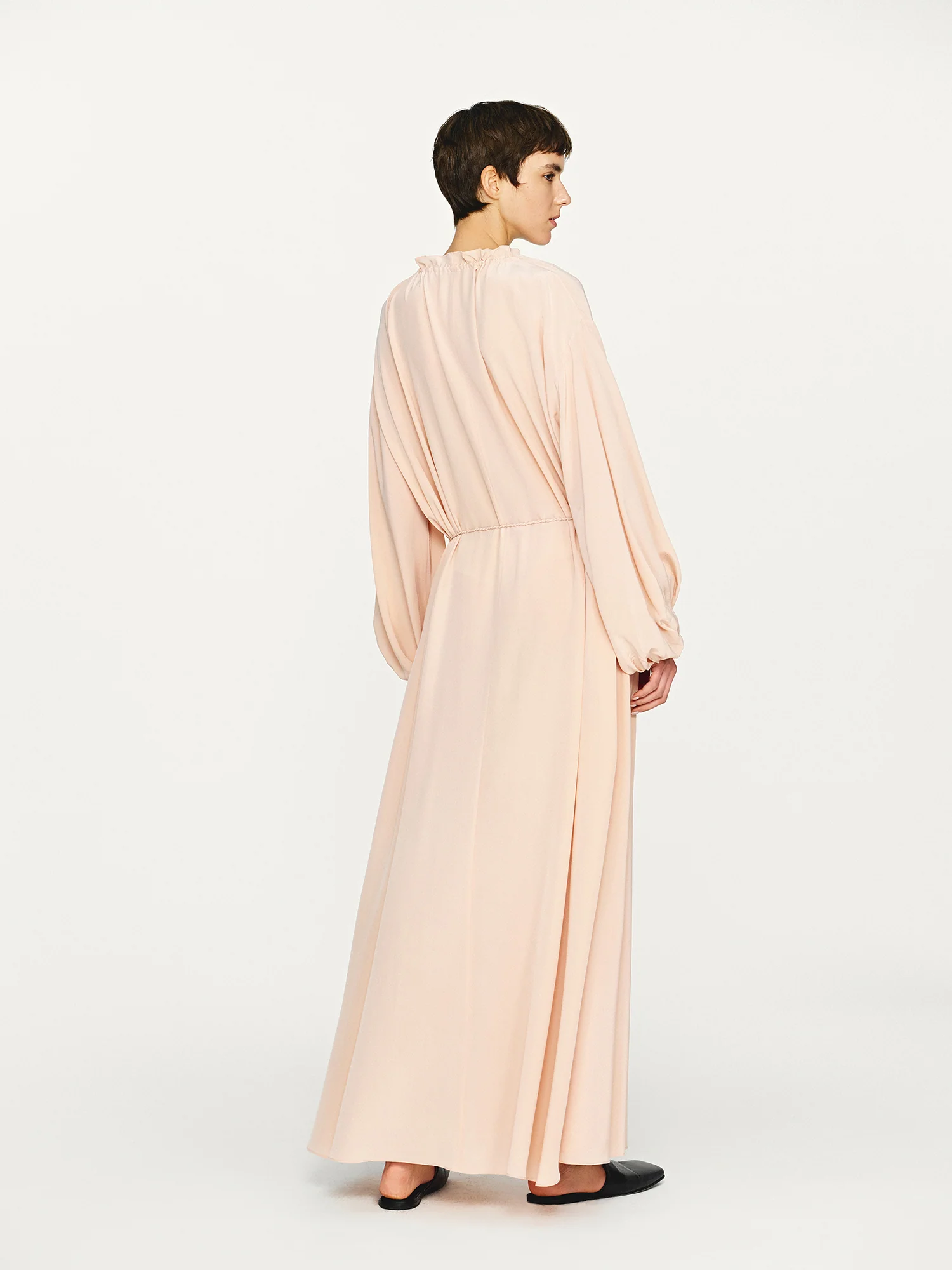 INTO THE EAST 25 Autumn and Winter Pink Lace Drawstring Collar Silk Dress ITE-E1DGAW023PK20DS-FEN Pink - Image 11