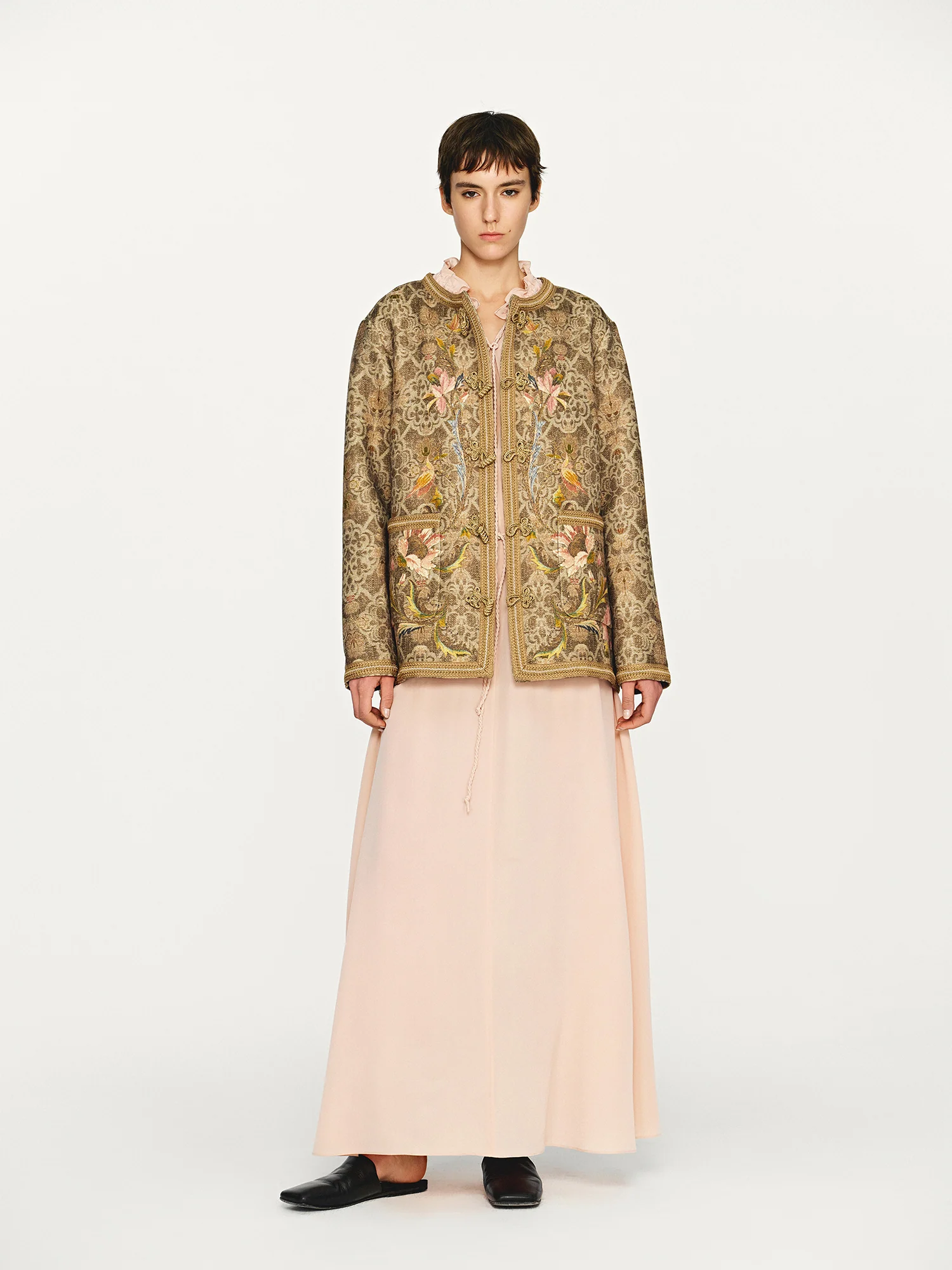 INTO THE EAST 25 Autumn and Winter Pink Lace Drawstring Collar Silk Dress ITE-E1DGAW023PK20DS-FEN Pink - Image 12