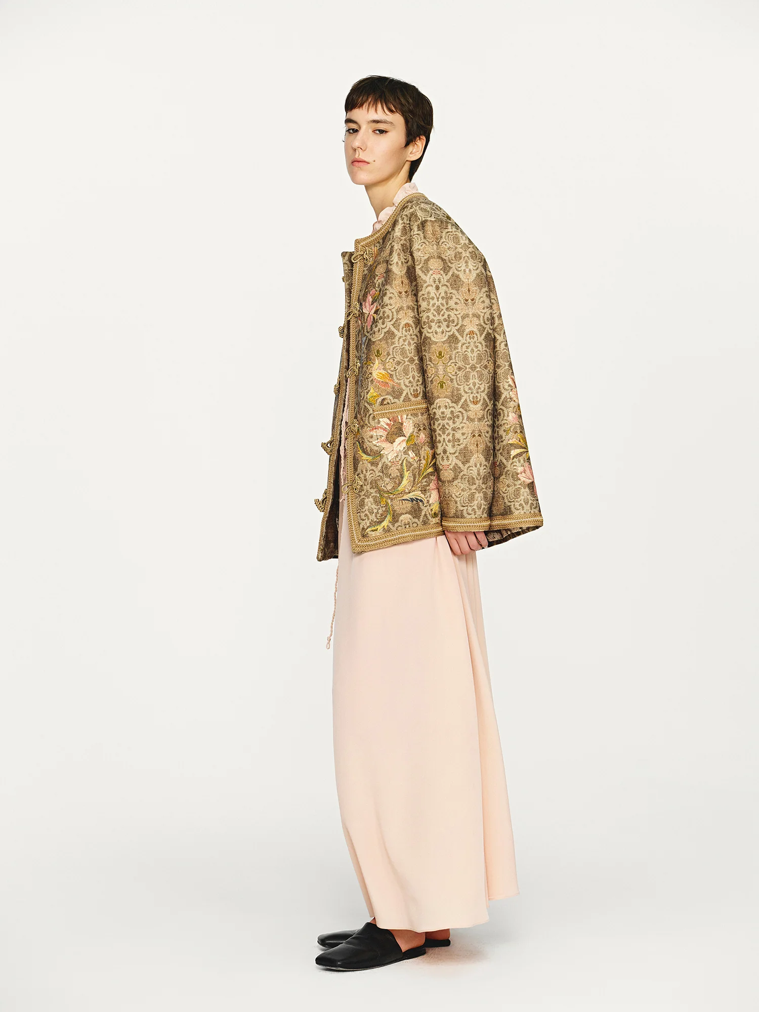 INTO THE EAST 25 Autumn and Winter Pink Lace Drawstring Collar Silk Dress ITE-E1DGAW023PK20DS-FEN Pink - Image 14