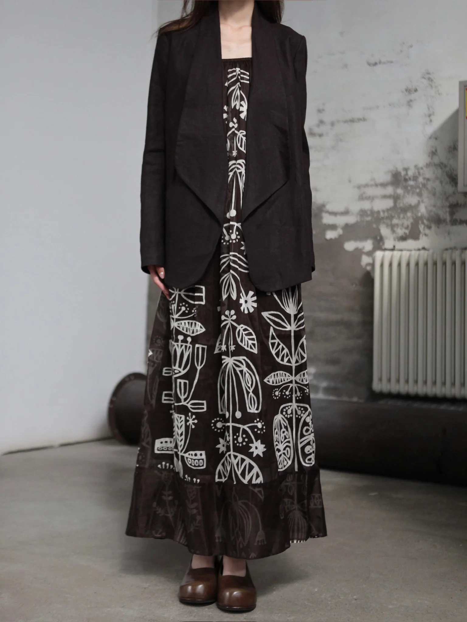 INTO THE EAST 25 Autumn and Winter Silk and Linen Totem Suspender Skirt ITE-E1DGSS012CF21DS-KA Brown - Image 6