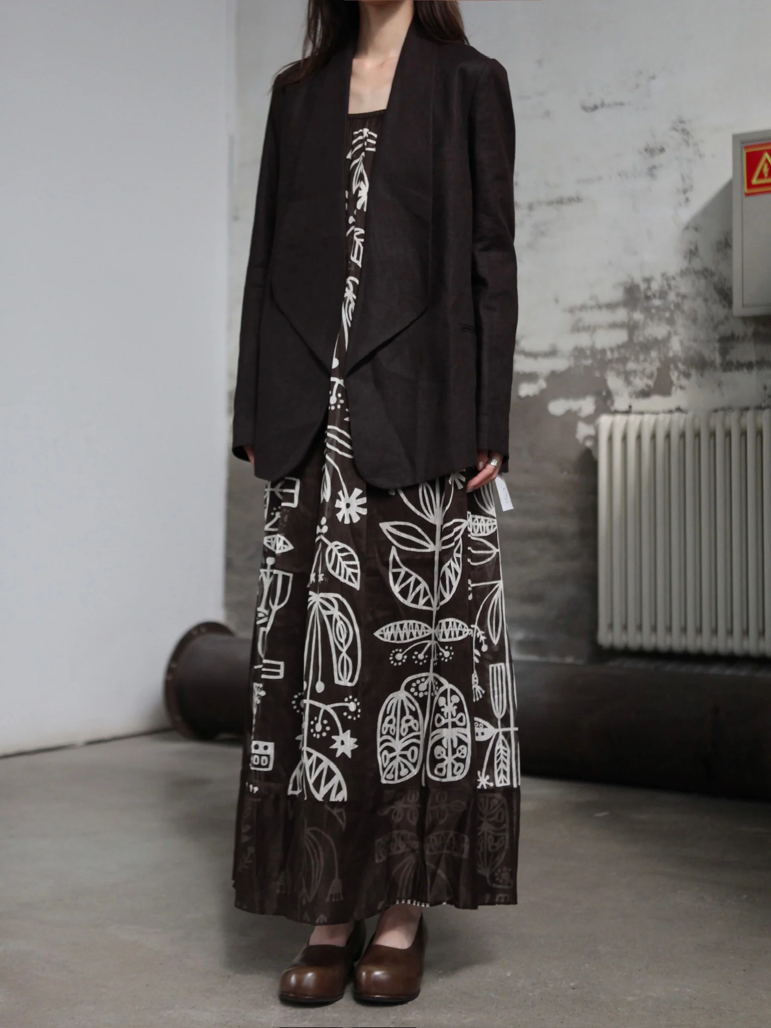 INTO THE EAST 25 Autumn and Winter Silk and Linen Totem Suspender Skirt ITE-E1DGSS012CF21DS-KA Brown - Image 7