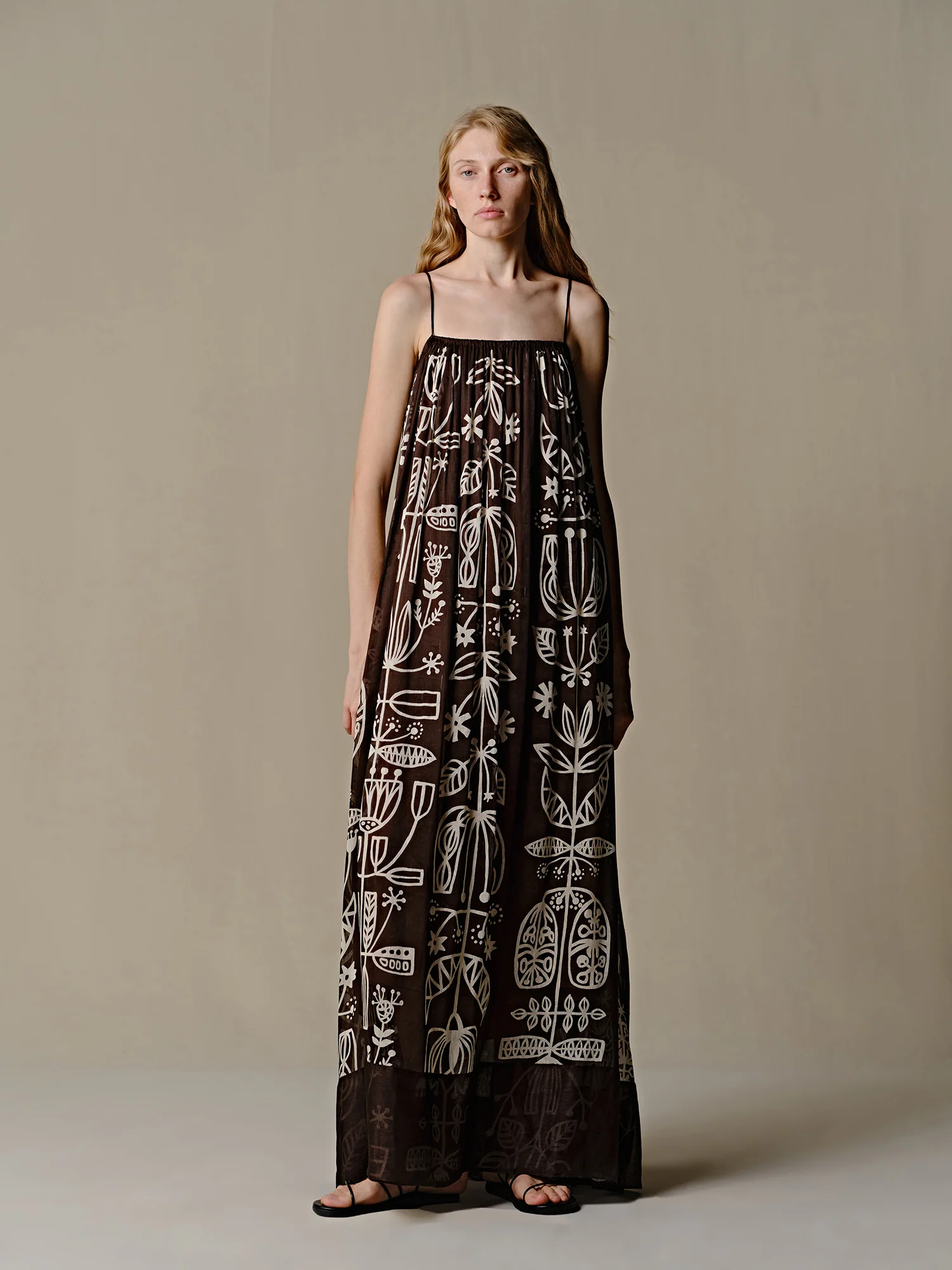 INTO THE EAST 25 Autumn and Winter Silk and Linen Totem Suspender Skirt ITE-E1DGSS012CF21DS-KA Brown - Image 8