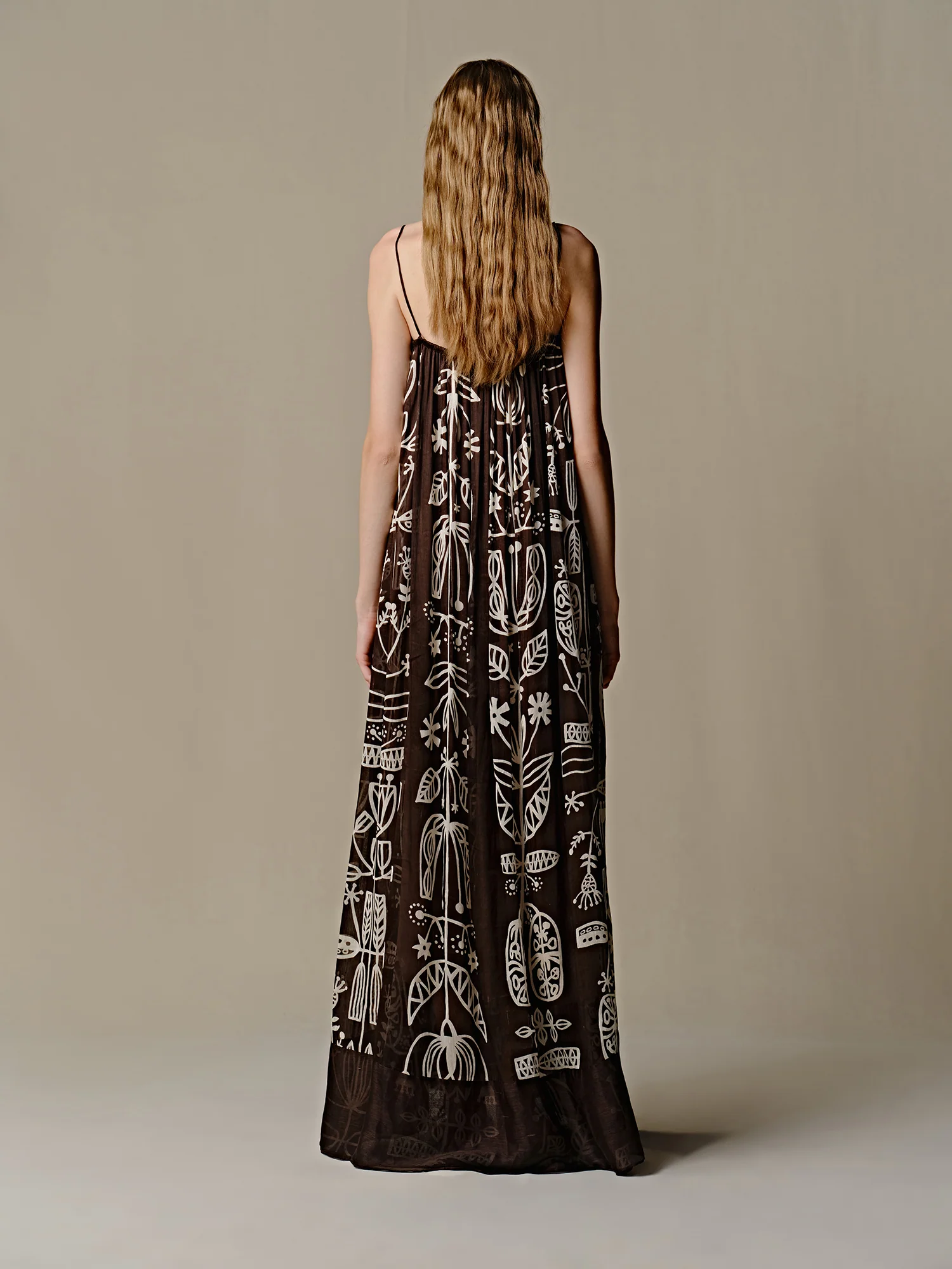 INTO THE EAST 25 Autumn and Winter Silk and Linen Totem Suspender Skirt ITE-E1DGSS012CF21DS-KA Brown - Image 9