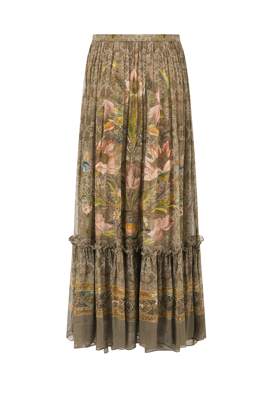 INTO THE EAST 25 Autumn and Winter Silk Print Lace Skirt ITE-E1DGAW154GR21SK-LV Green - Image 2