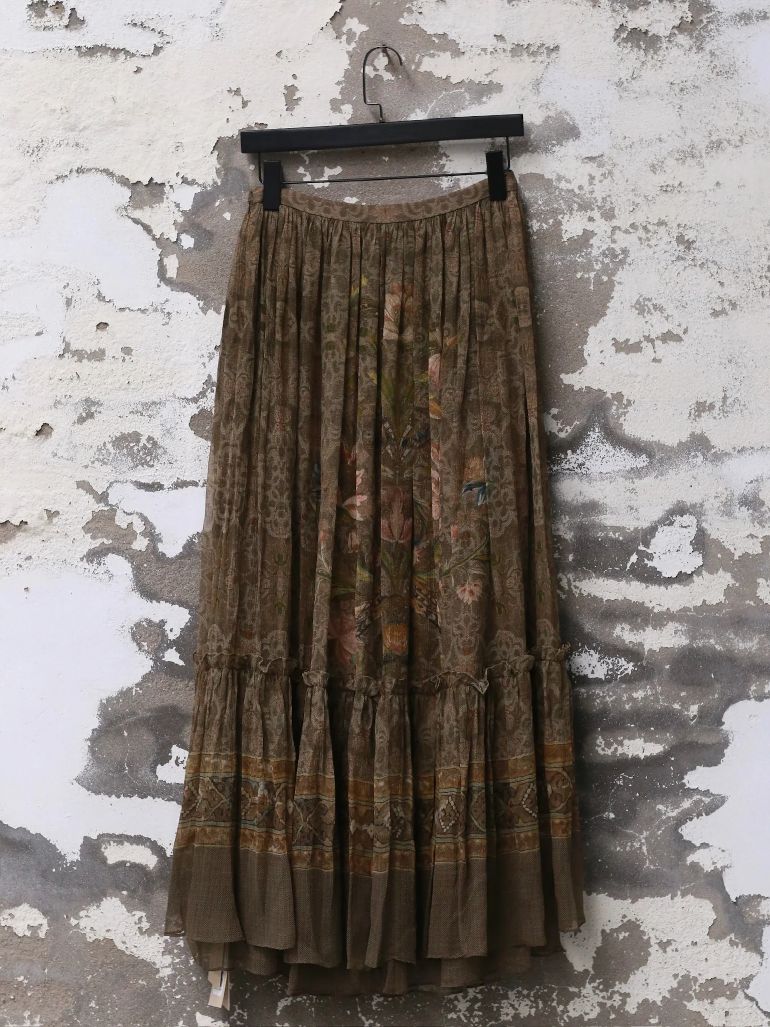 INTO THE EAST 25 Autumn and Winter Silk Print Lace Skirt ITE-E1DGAW154GR21SK-LV Green - Image 3