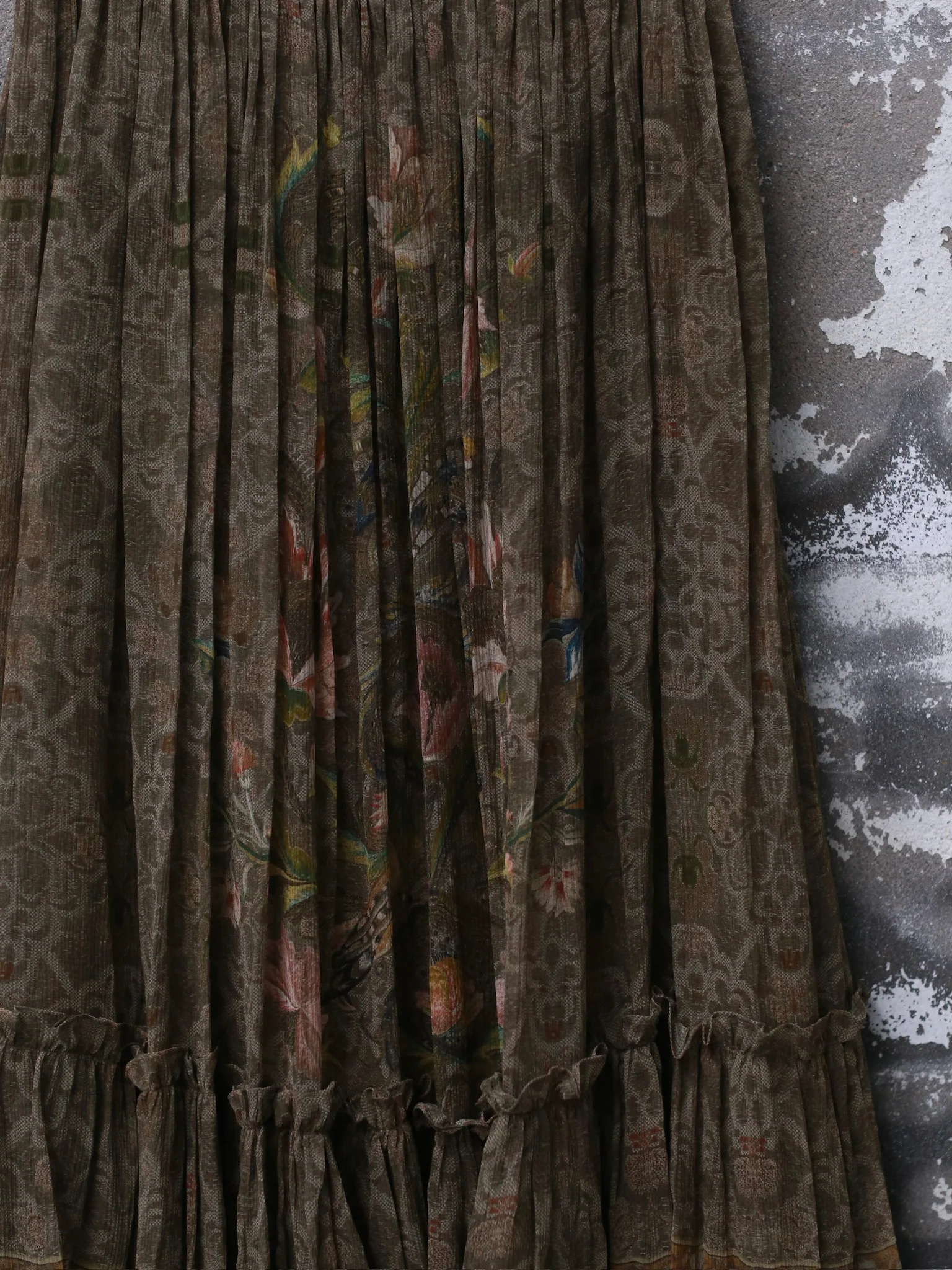 INTO THE EAST 25 Autumn and Winter Silk Print Lace Skirt ITE-E1DGAW154GR21SK-LV Green - Image 4
