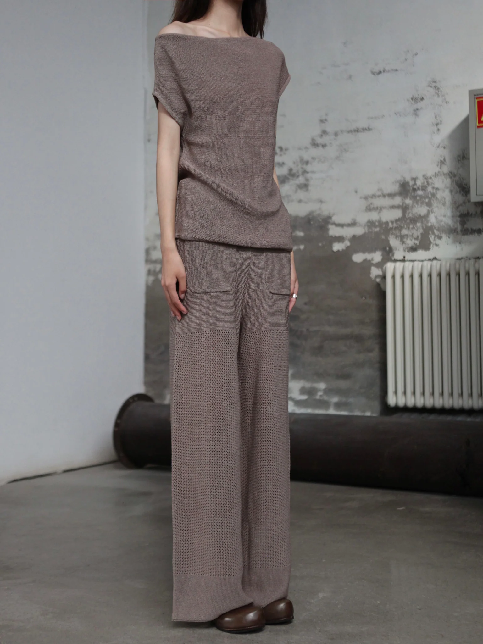 INTO THE EAST 25 Autumn/Winter Khaki/Black Knitted Hollow Straight Pants ITE-E1DGSS020GY20PT-KQH Khaki (E1DGSS027CM20PT) - Image 10