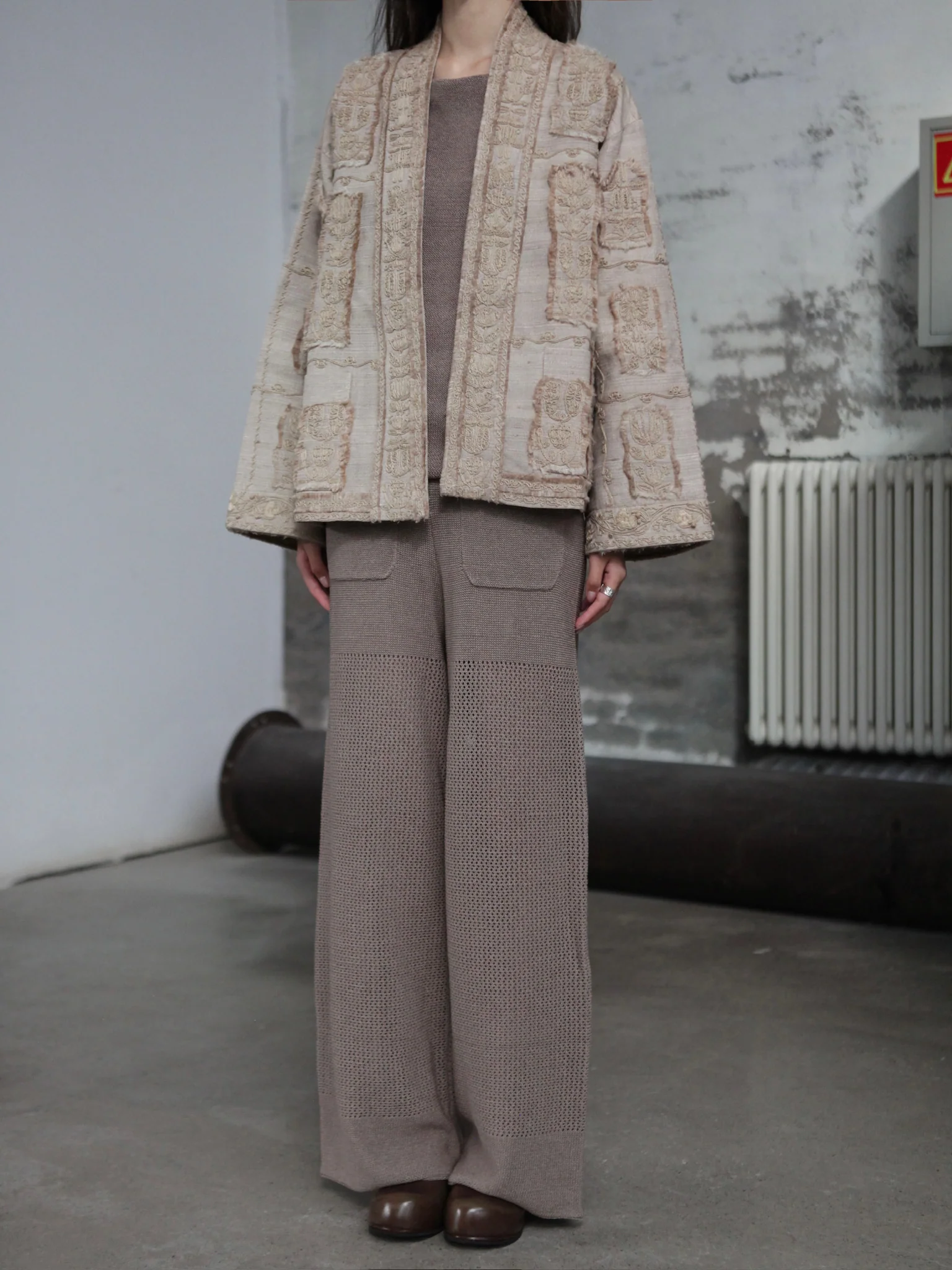 INTO THE EAST 25 Autumn/Winter Khaki/Black Knitted Hollow Straight Pants ITE-E1DGSS020GY20PT-KQH Khaki (E1DGSS027CM20PT) - Image 11
