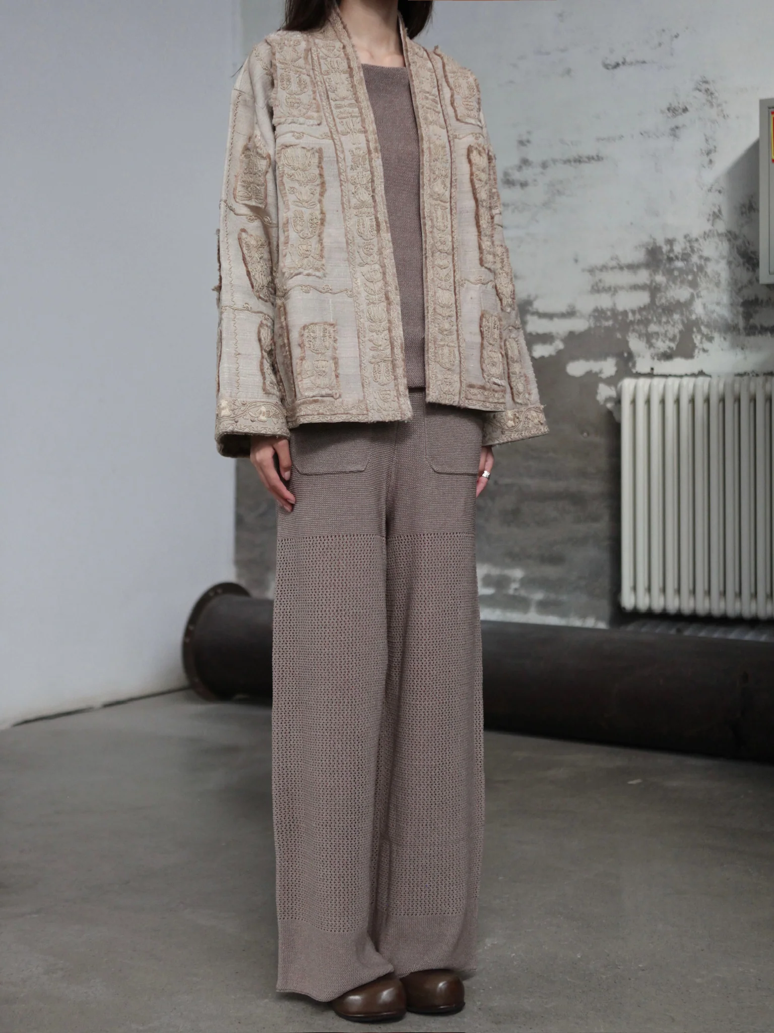 INTO THE EAST 25 Autumn/Winter Khaki/Black Knitted Hollow Straight Pants ITE-E1DGSS020GY20PT-KQH Khaki (E1DGSS027CM20PT) - Image 13