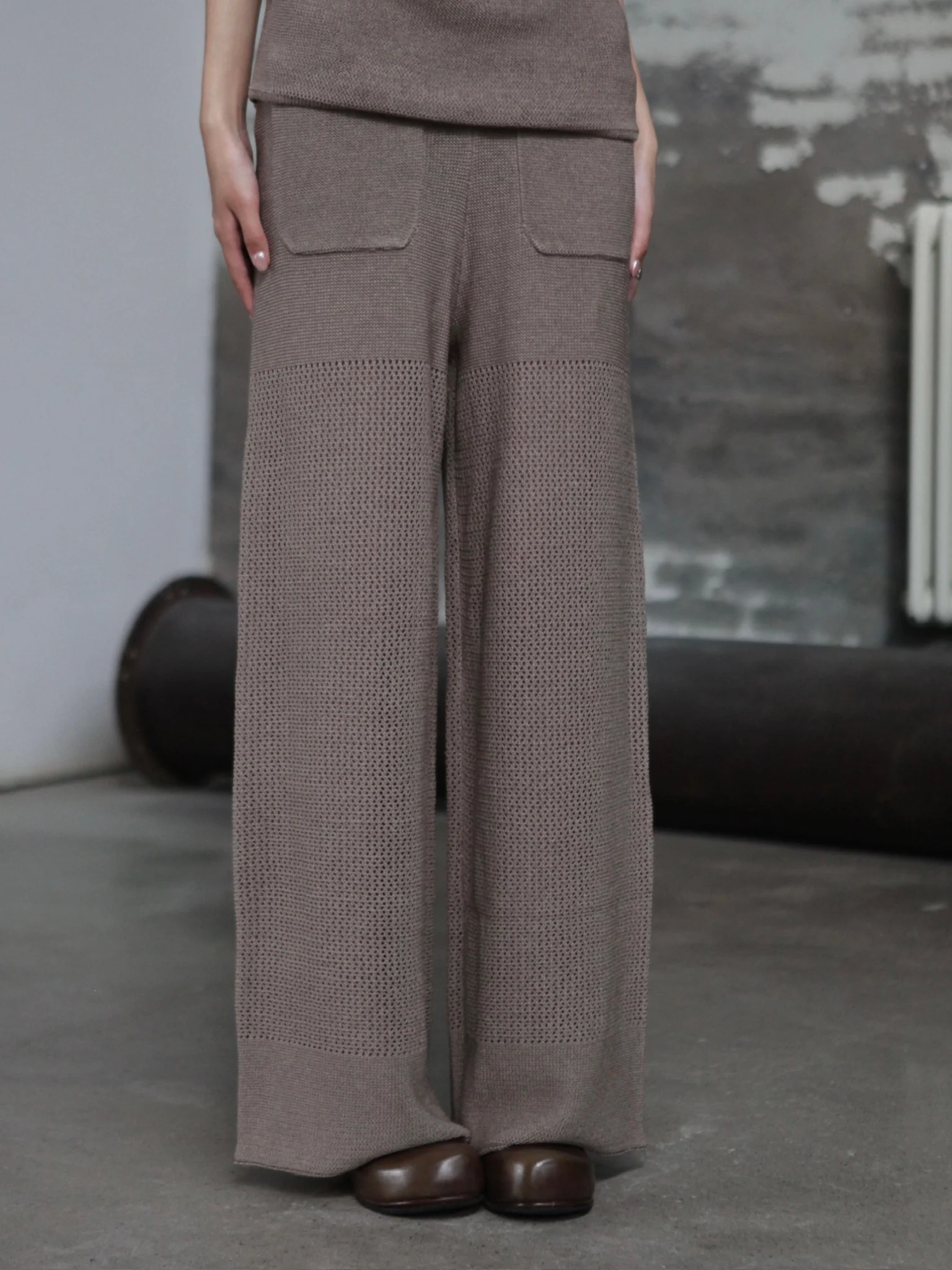 INTO THE EAST 25 Autumn/Winter Khaki/Black Knitted Hollow Straight Pants ITE-E1DGSS020GY20PT-KQH Khaki (E1DGSS027CM20PT) - Image 6