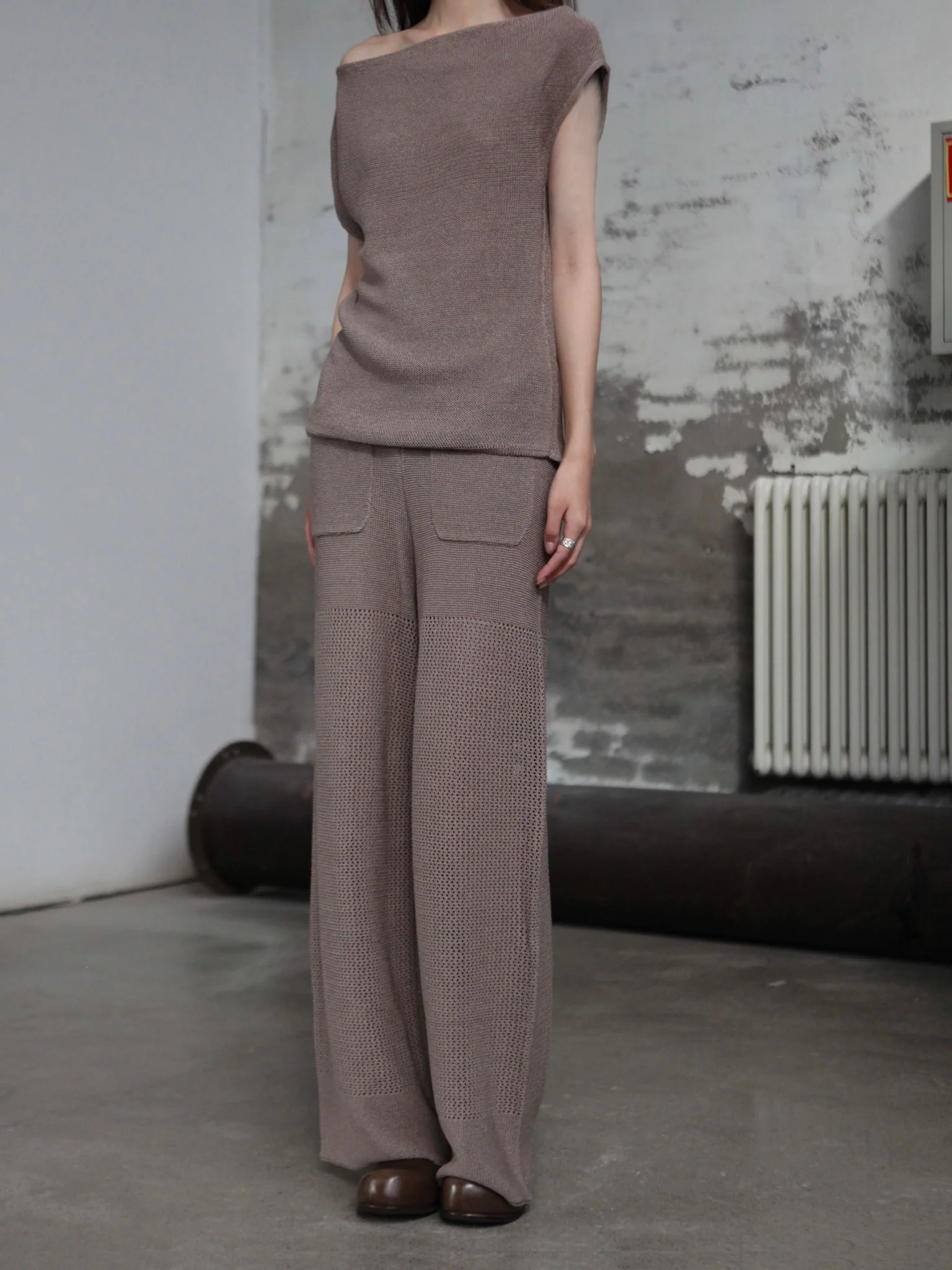 INTO THE EAST 25 Autumn/Winter Khaki/Black Knitted Hollow Straight Pants ITE-E1DGSS020GY20PT-KQH Khaki (E1DGSS027CM20PT) - Image 7