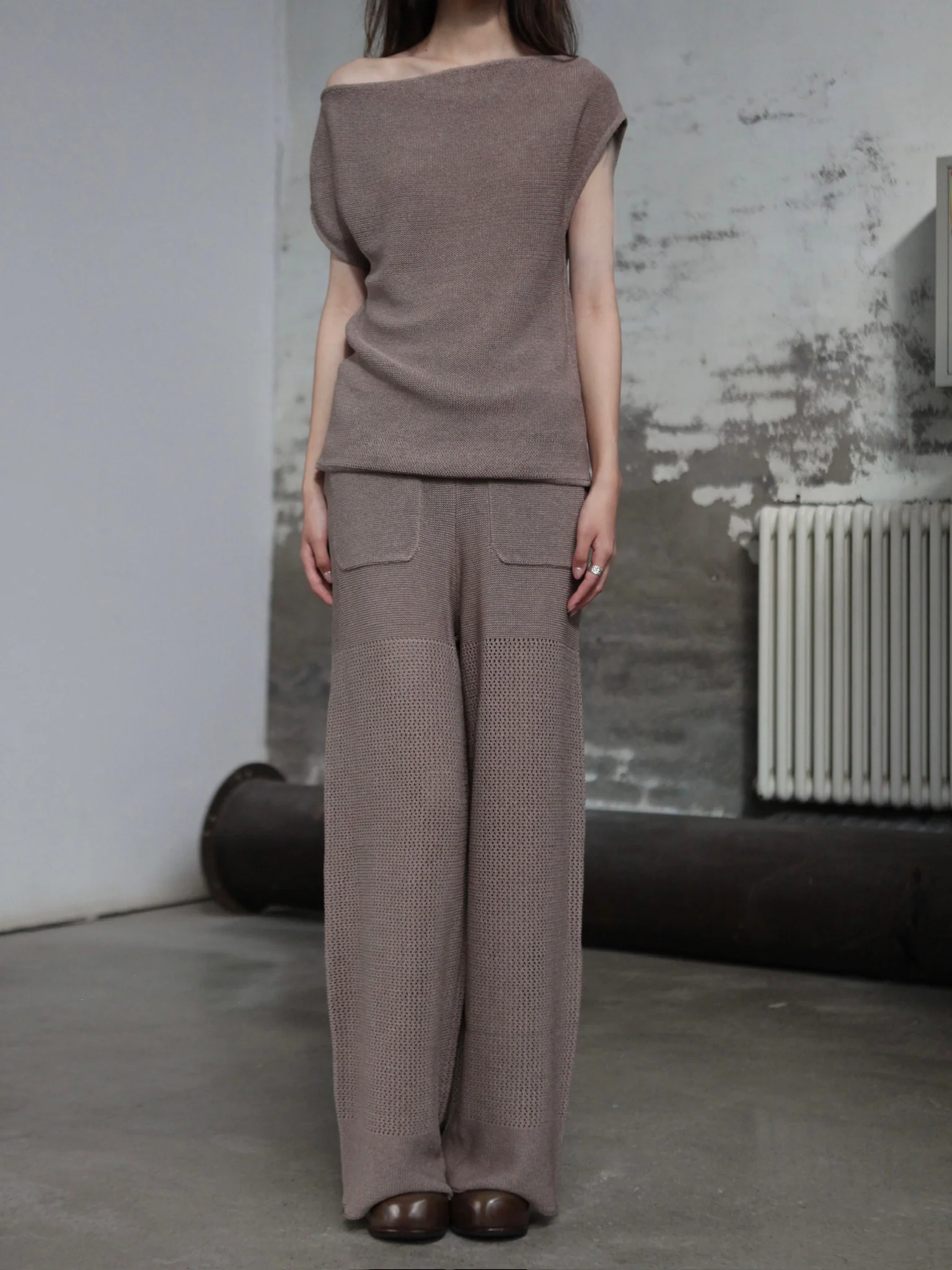 INTO THE EAST 25 Autumn/Winter Khaki/Black Knitted Hollow Straight Pants ITE-E1DGSS020GY20PT-KQH Khaki (E1DGSS027CM20PT) - Image 8