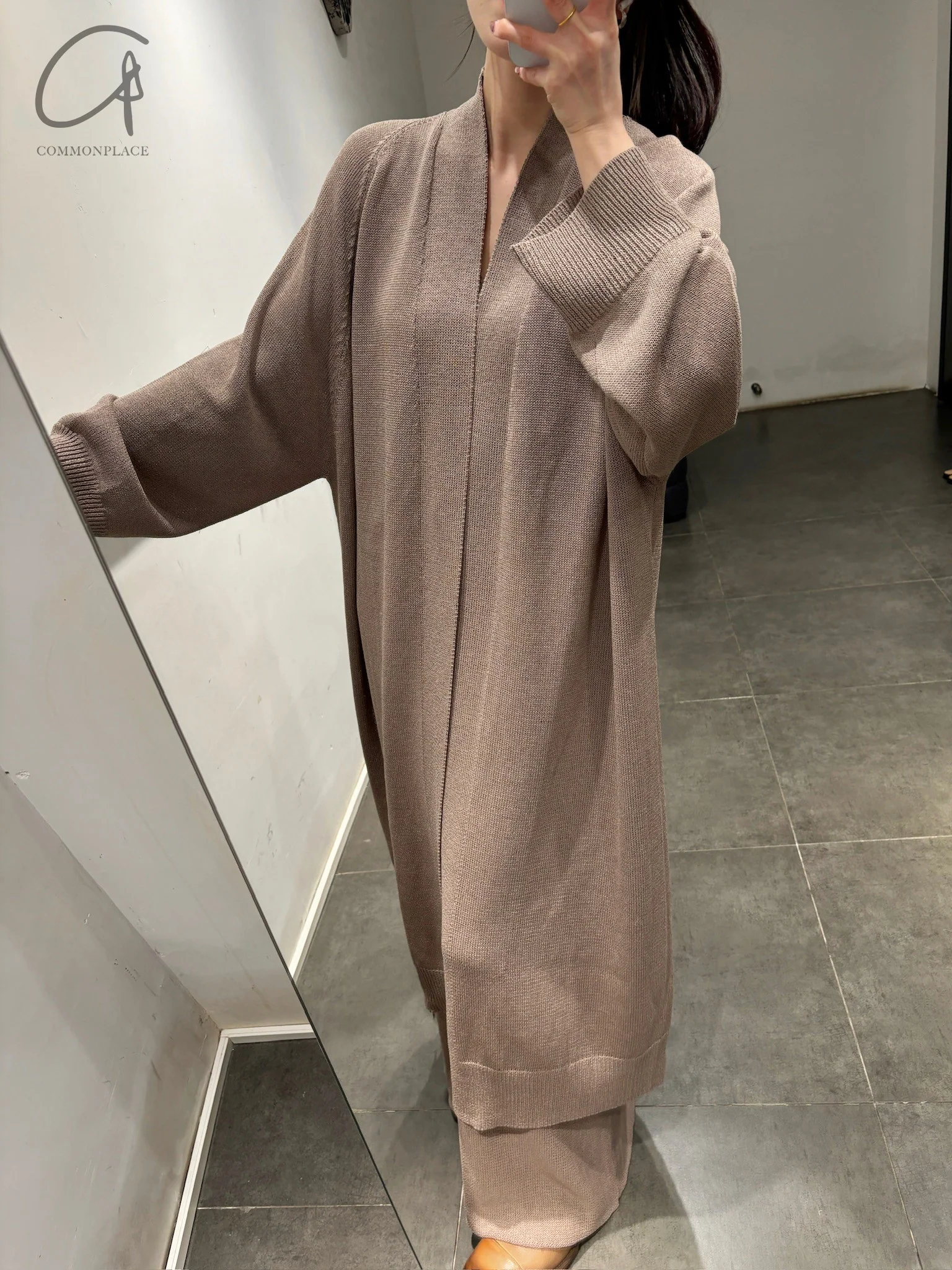 INTO THE EAST 25 Spring/Summer Khaki Gray Minimalist Knitted Long Cardigan ITE-E1DGSS010GY20KT-KQH Khaki Gray - Image 12