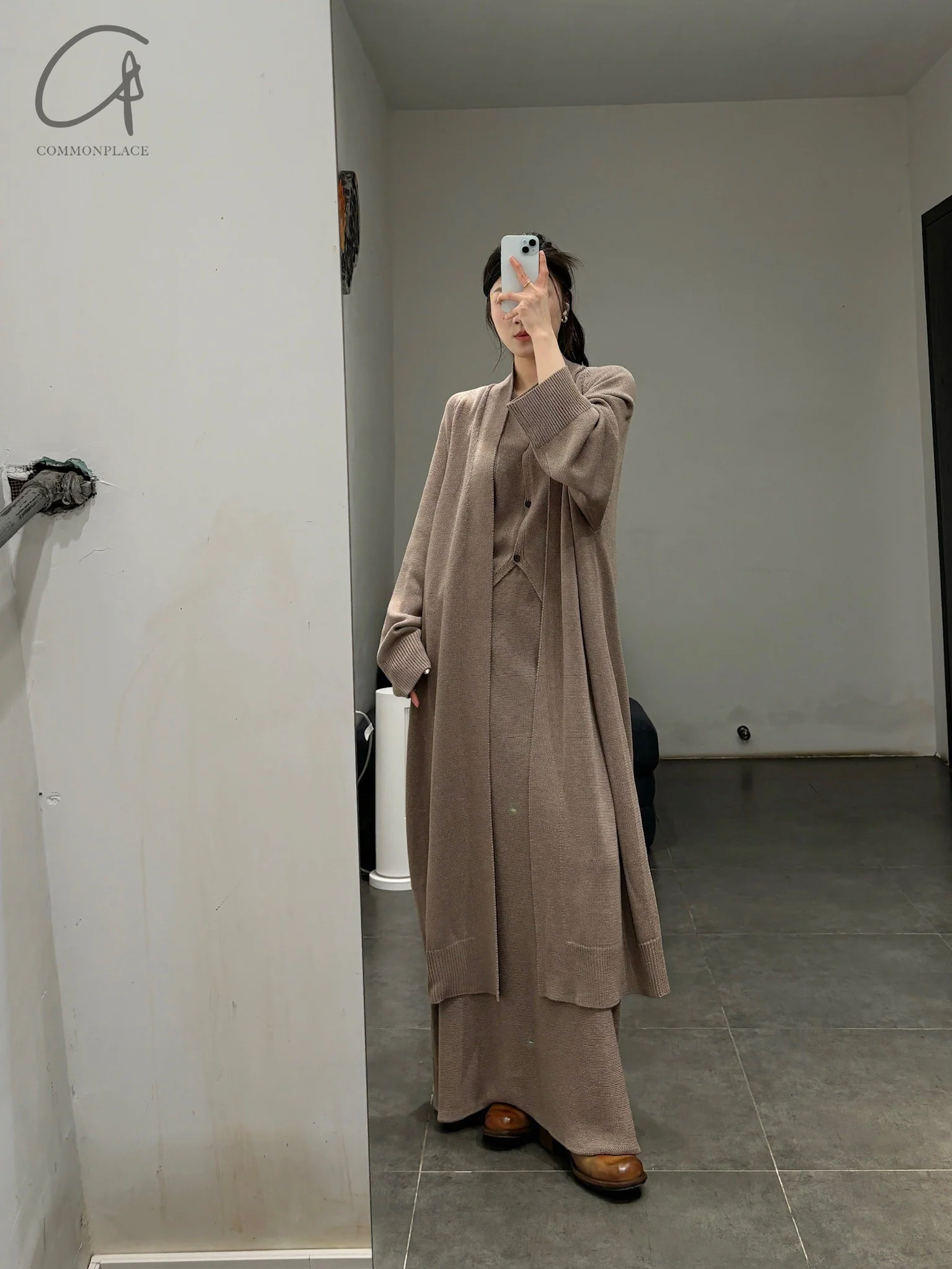 INTO THE EAST 25 Spring/Summer Khaki Gray Minimalist Knitted Long Cardigan ITE-E1DGSS010GY20KT-KQH Khaki Gray - Image 13