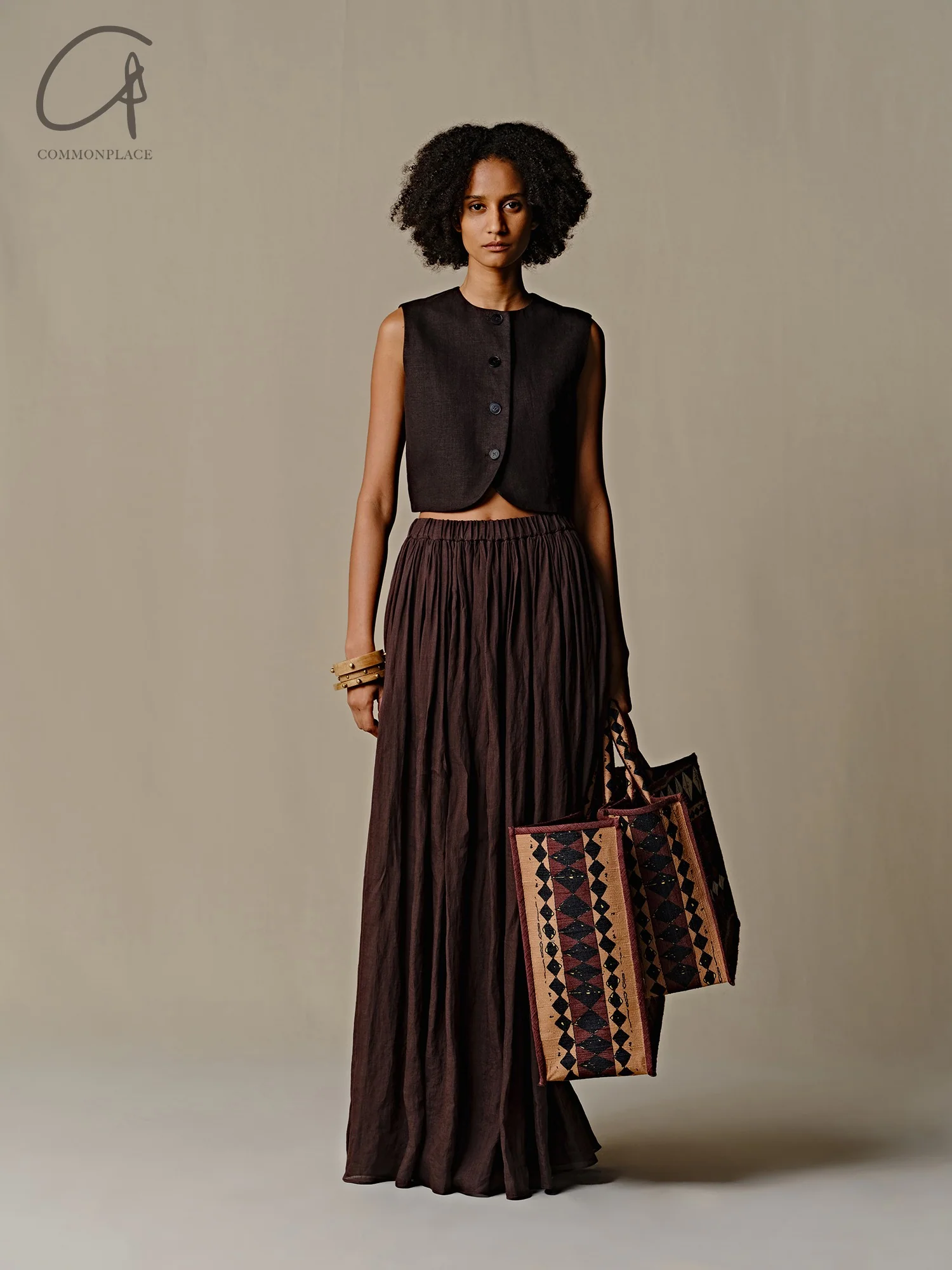 INTO THE EAST 25 Spring/Summer Ramie One-shoulder Top/Collar Ribbon Top/Pleated Skirt ITE-E1DGSS010CF20SK-KA Skirt - Image 3