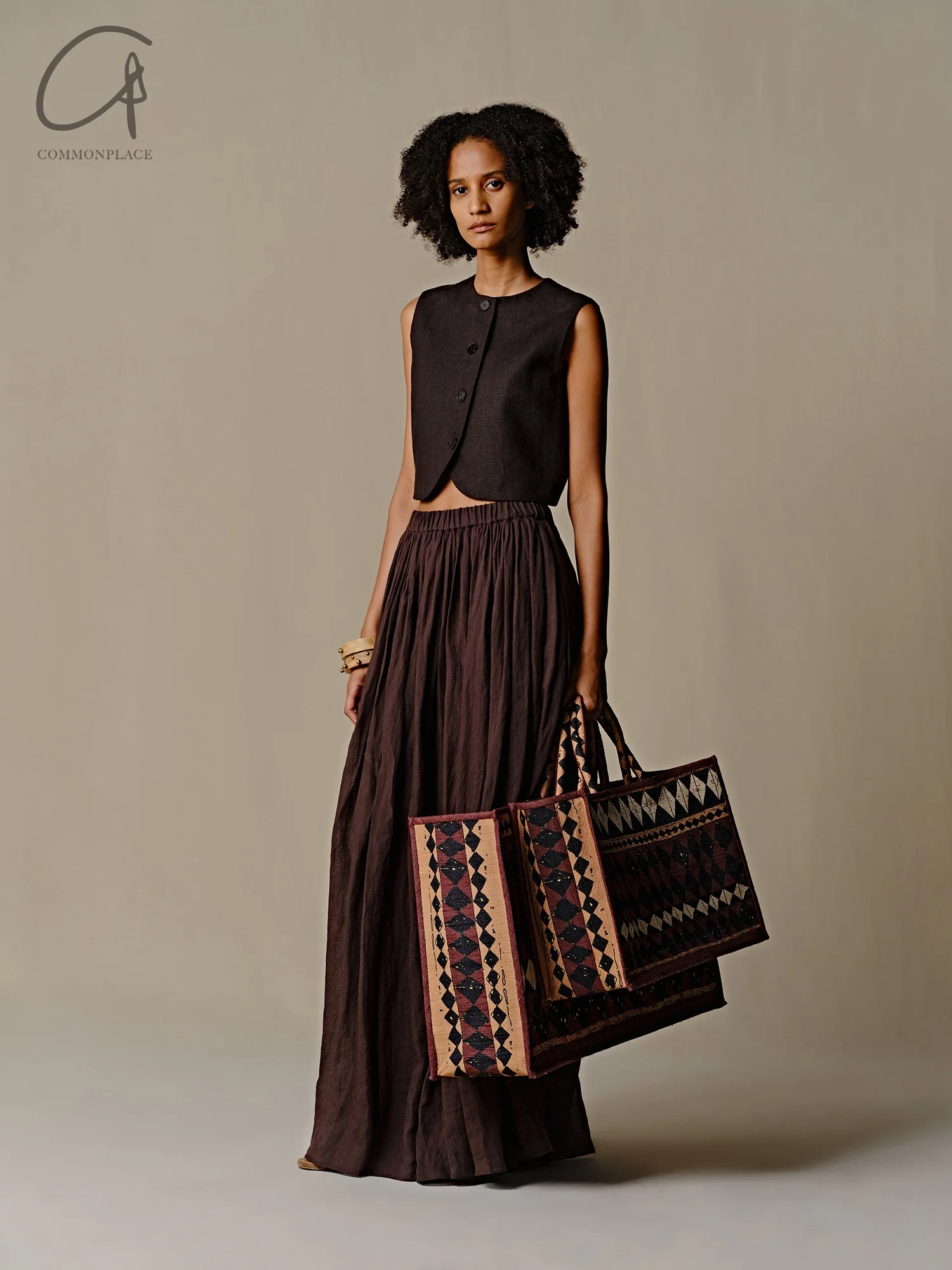INTO THE EAST 25 Spring/Summer Ramie One-shoulder Top/Collar Ribbon Top/Pleated Skirt ITE-E1DGSS010CF20SK-KA Skirt - Image 4