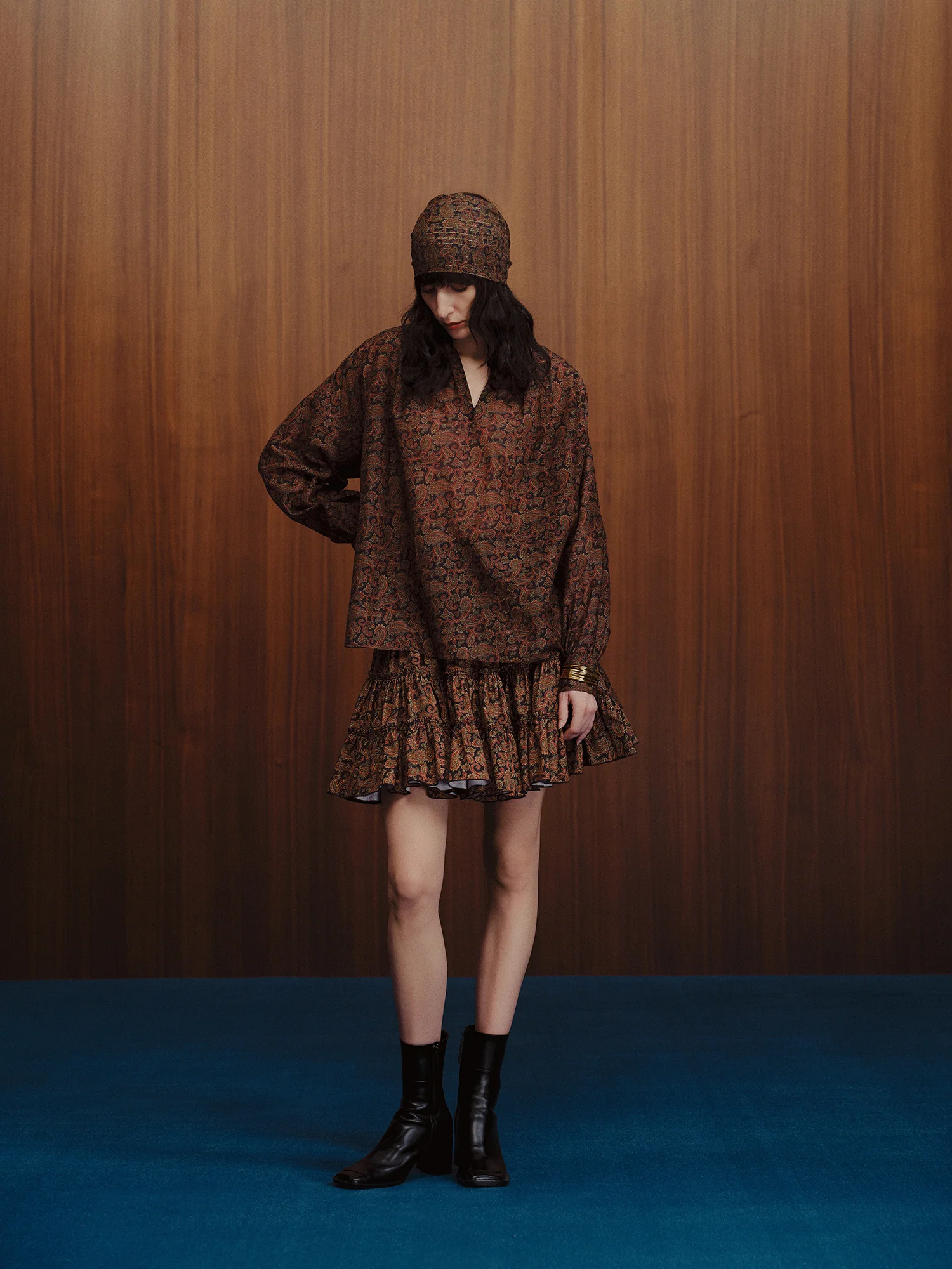 INTO THE EAST Dark Brown Paisley Round Neck Silk Cotton Top Shirt ITE-E1DGSC006NCC21TP-HUA Color - Image 10