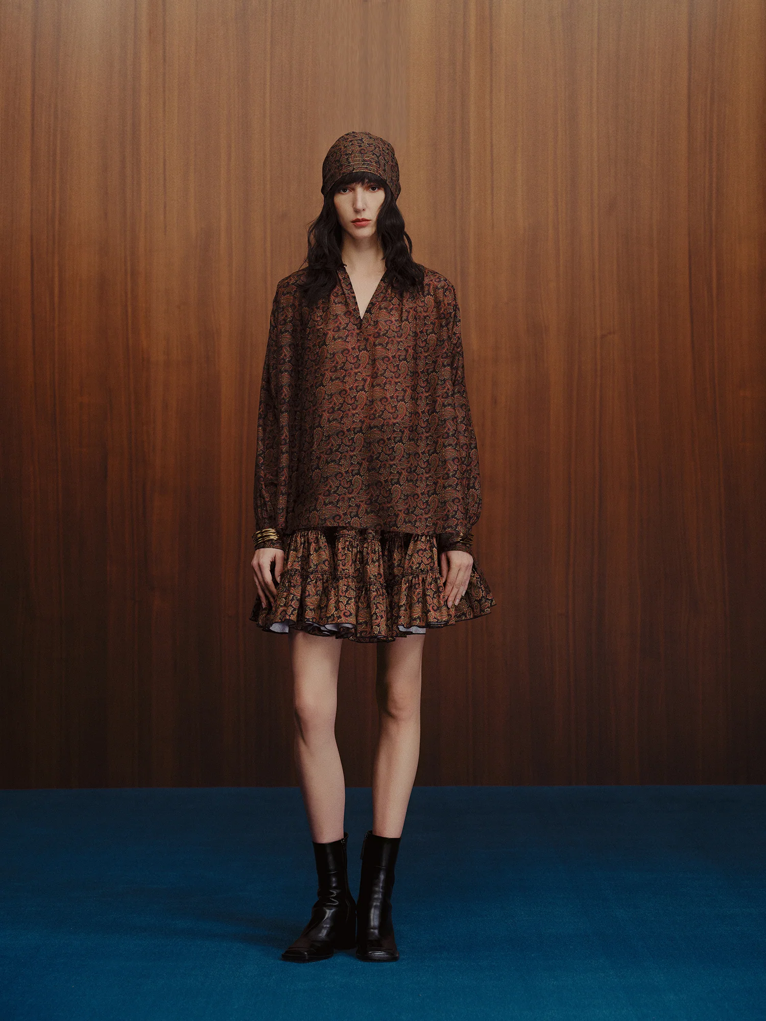 INTO THE EAST Dark Brown Paisley Round Neck Silk Cotton Top Shirt ITE-E1DGSC006NCC21TP-HUA Color - Image 11