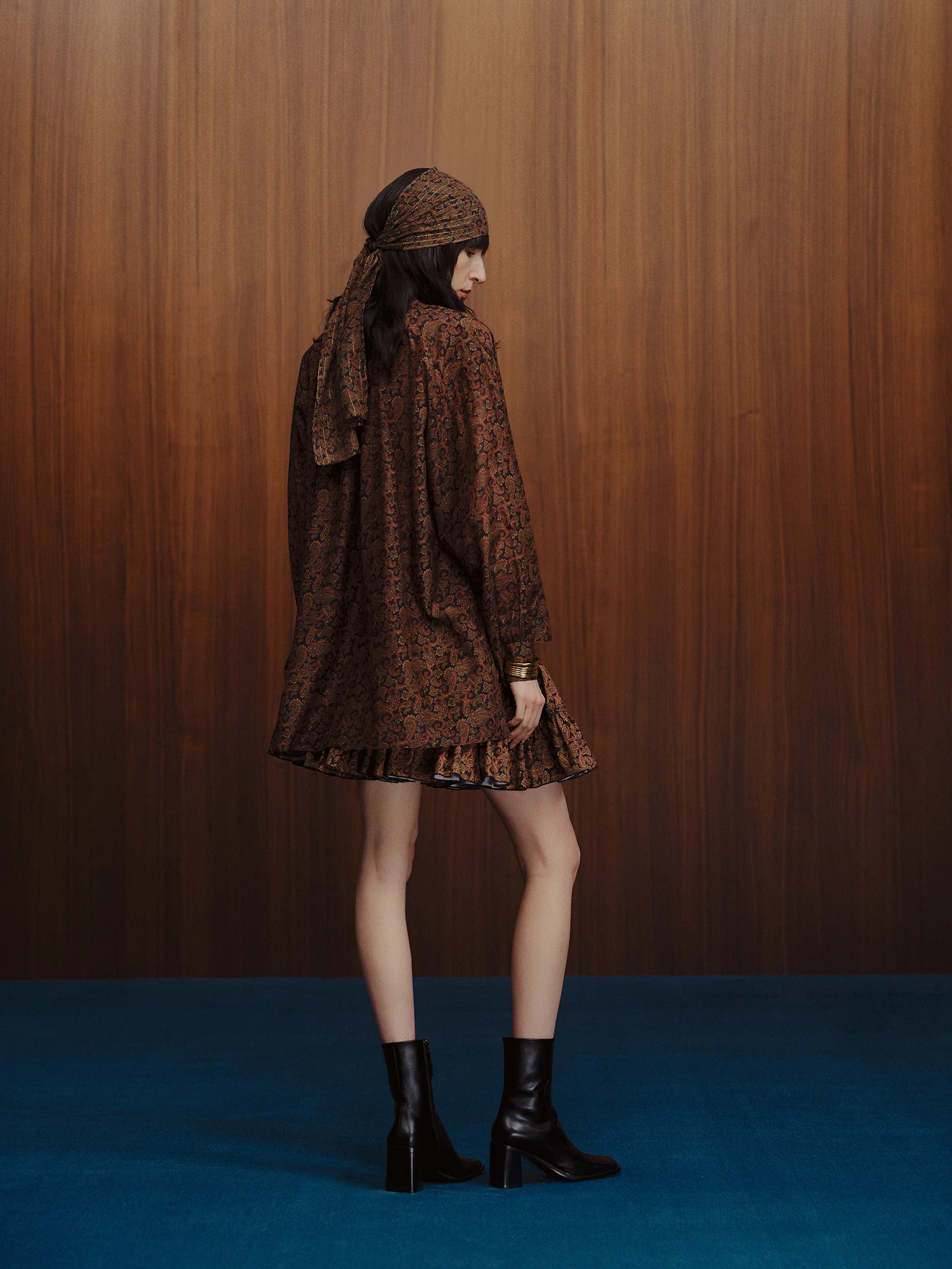 INTO THE EAST Dark Brown Paisley Round Neck Silk Cotton Top Shirt ITE-E1DGSC006NCC21TP-HUA Color - Image 12