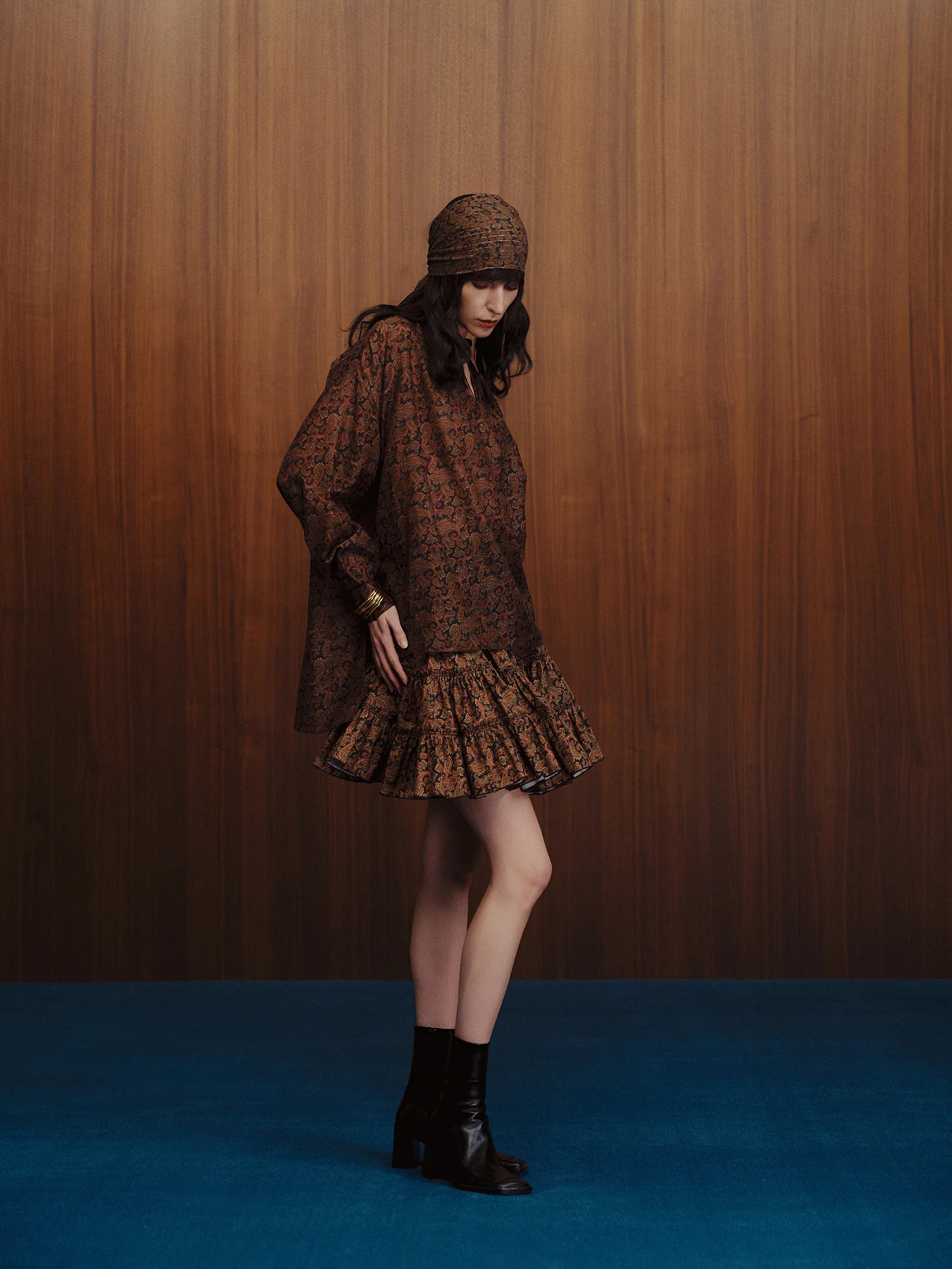 INTO THE EAST Dark Brown Paisley Round Neck Silk Cotton Top Shirt ITE-E1DGSC006NCC21TP-HUA Color - Image 13