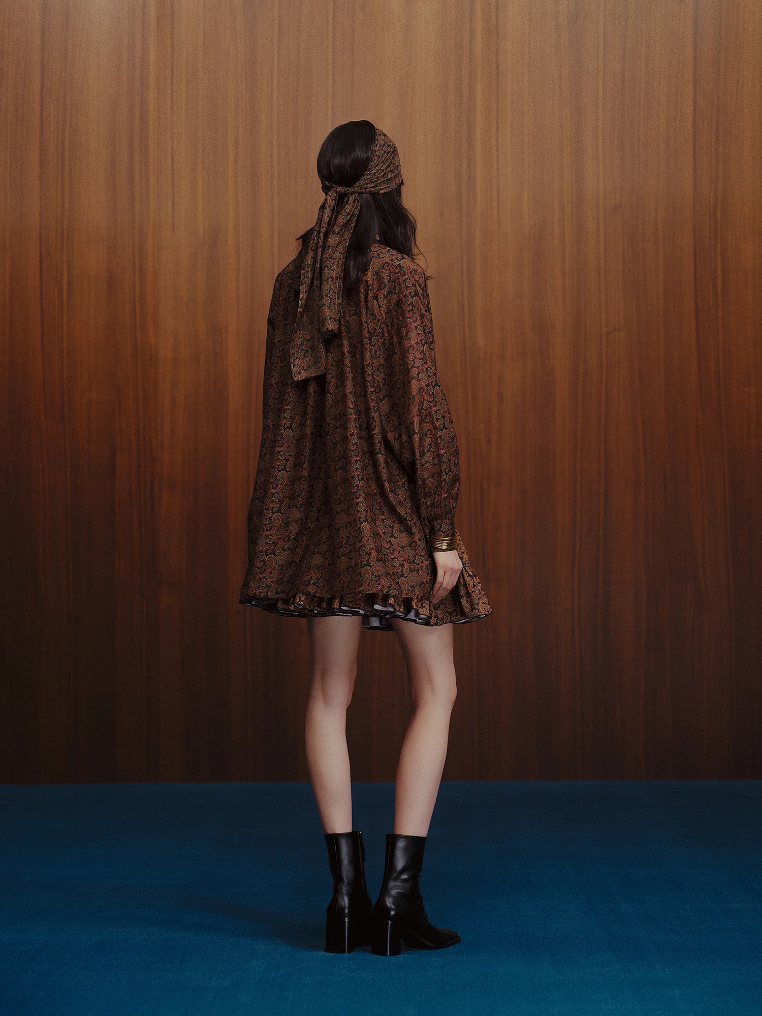 INTO THE EAST Dark Brown Paisley Round Neck Silk Cotton Top Shirt ITE-E1DGSC006NCC21TP-HUA Color - Image 14