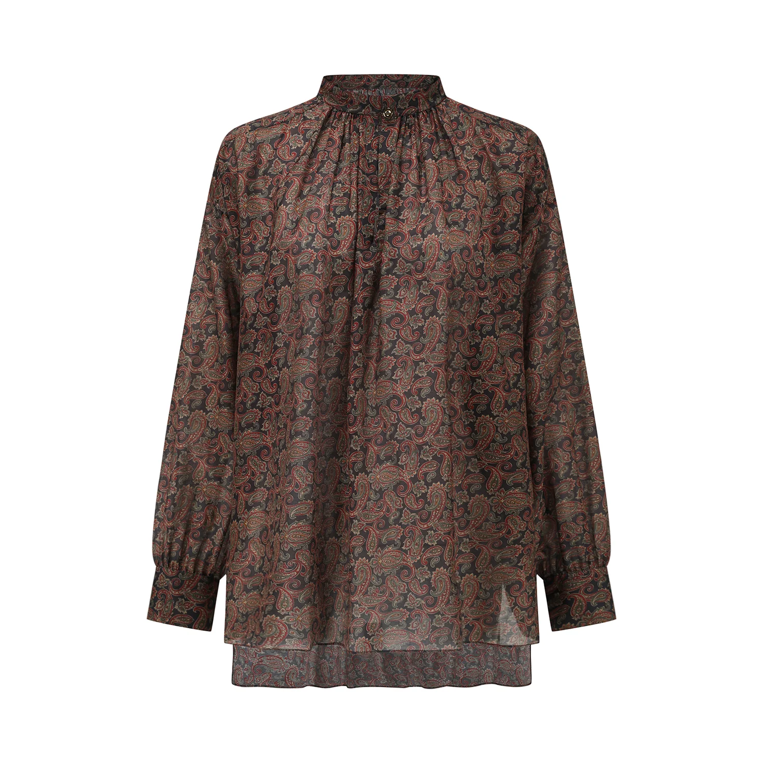 INTO THE EAST Dark Brown Paisley Round Neck Silk Cotton Top Shirt ITE-E1DGSC006NCC21TP-HUA Color - Image 5