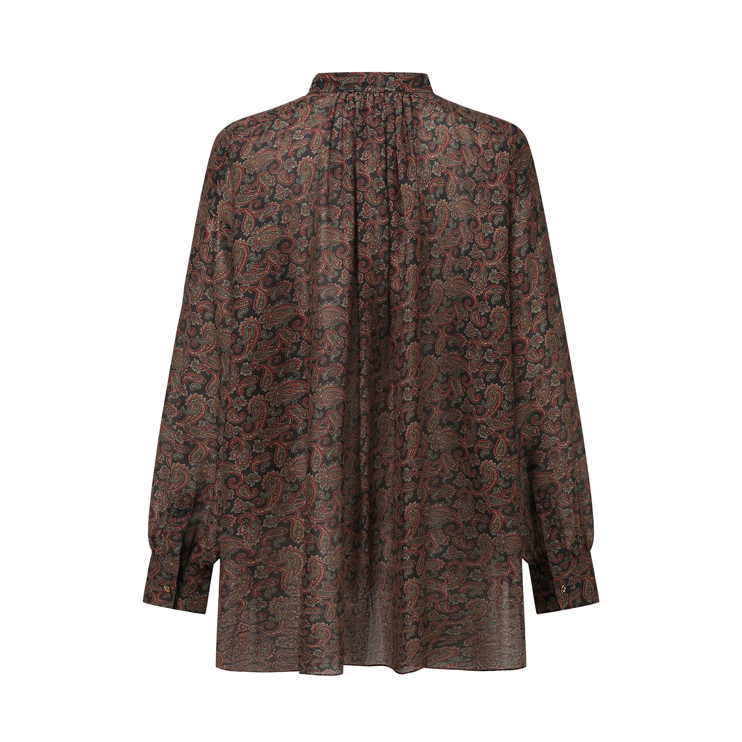 INTO THE EAST Dark Brown Paisley Round Neck Silk Cotton Top Shirt ITE-E1DGSC006NCC21TP-HUA Color - Image 6